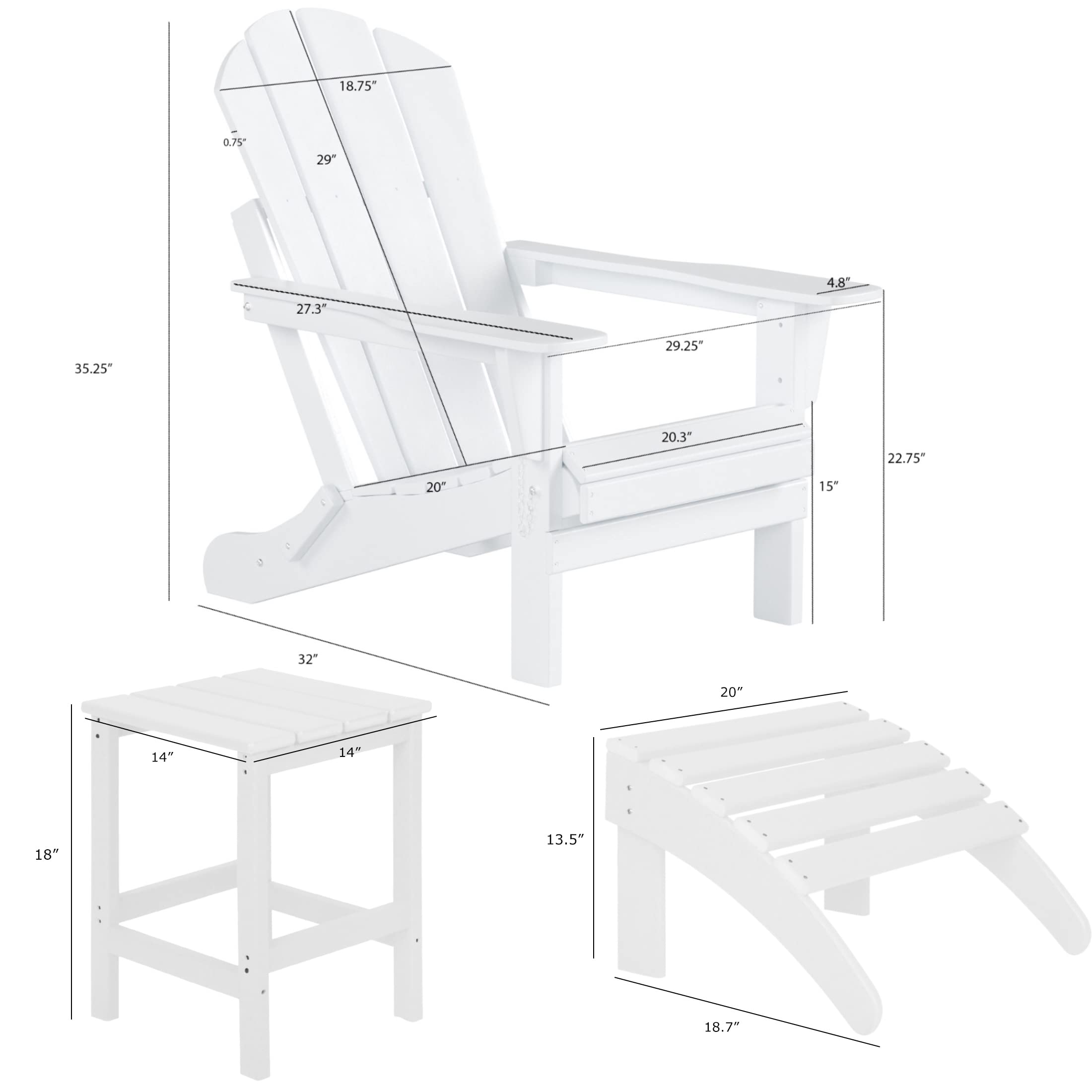 WestinTrends Malibu 3-Piece Outdoor Lounge Chair Set - All-Weather Poly Lumber Adirondack Chairs with Ottoman & Side Table - Navy Blue Patio Furniture for Poolside, Garden, Backyard & Outdoor Relaxation