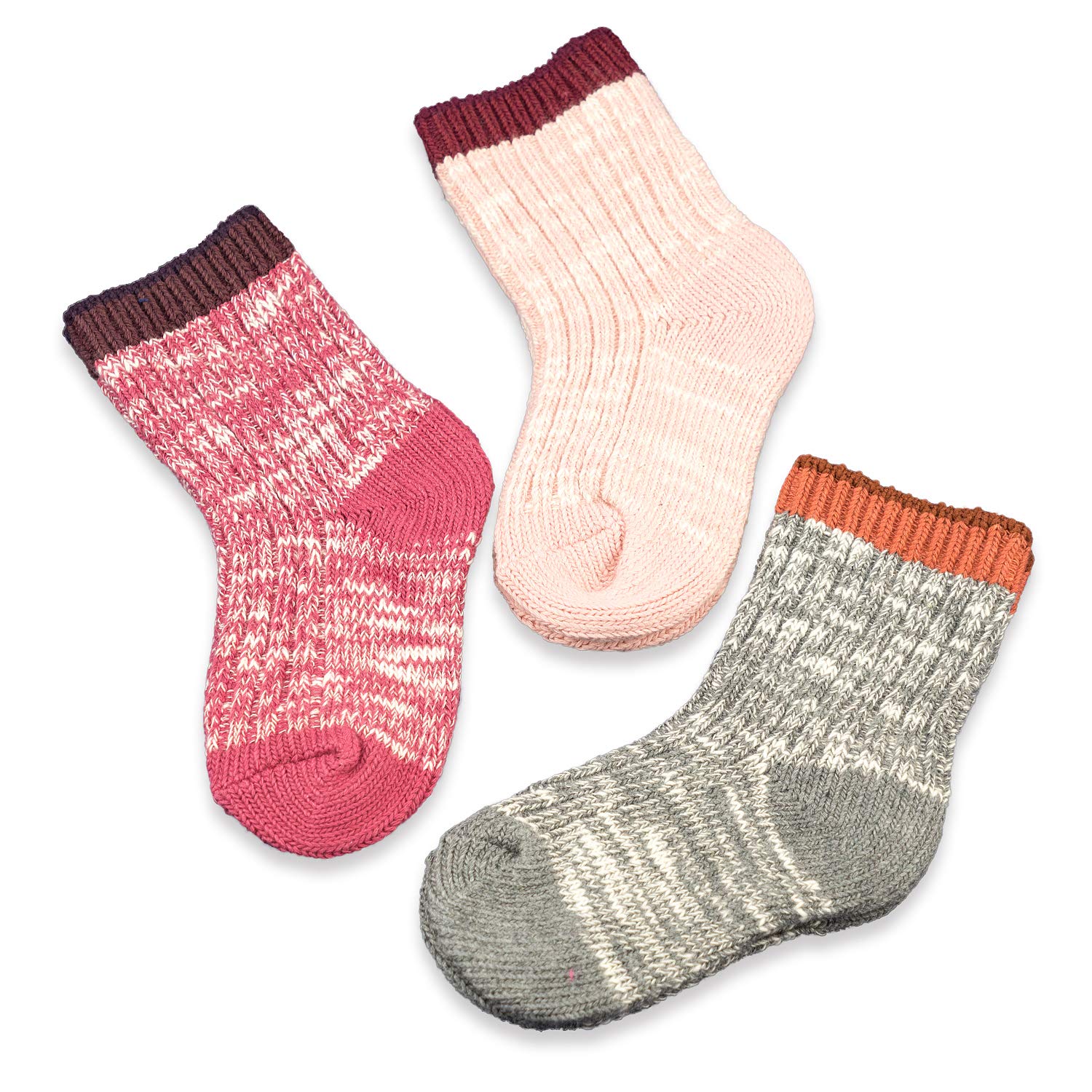 Baby Boys & Girls Warm Knit Cotton Socks - 3 Pairs Seamless Toddler Crew Socks for Winter | Soft Chunky Knit Socks for Infants & Kids | Perfect for Playtime, Daycare & Cold Weather