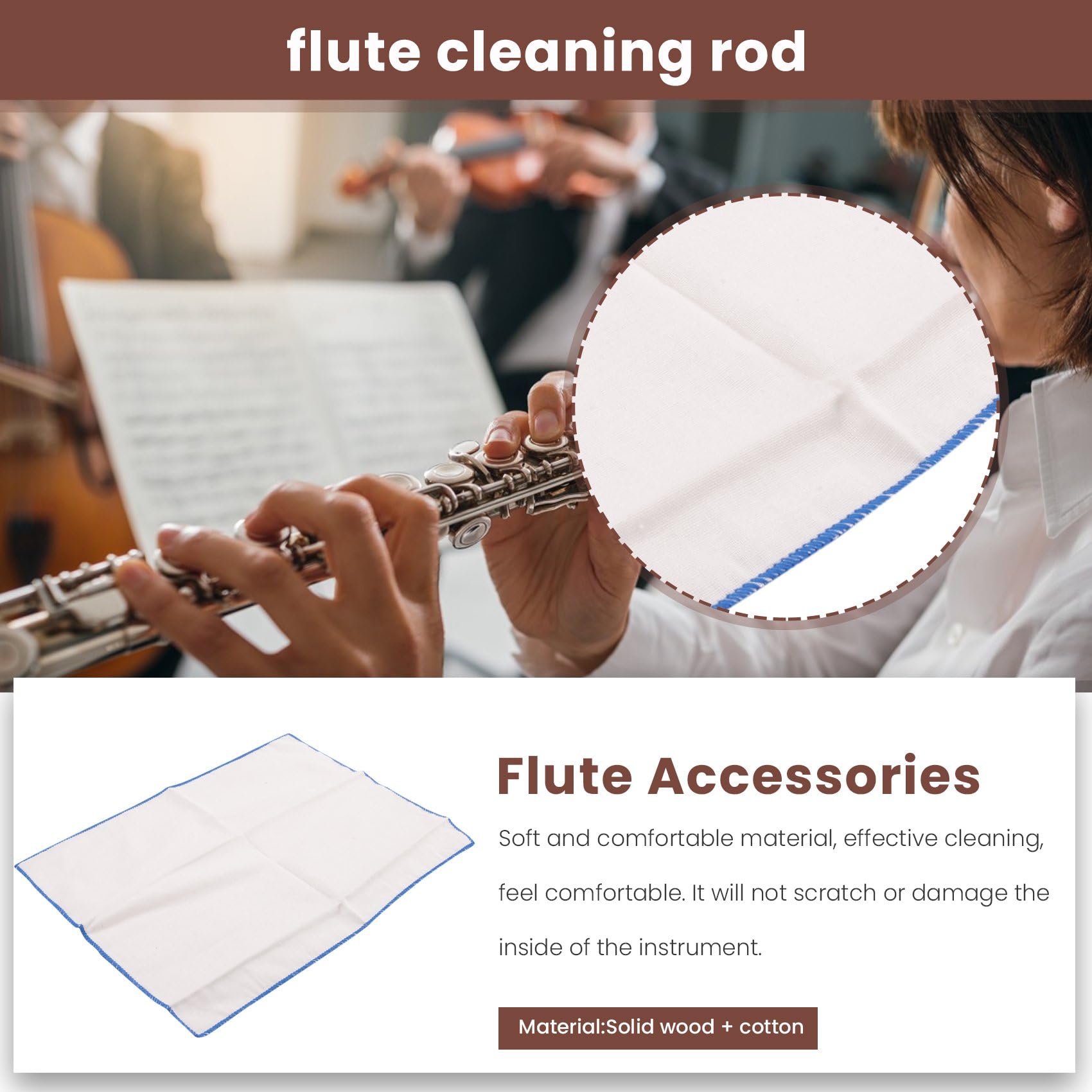 Wooden Flute Cleaning Kit with Rod & Cloth | Flute Care Accessories for Musicians