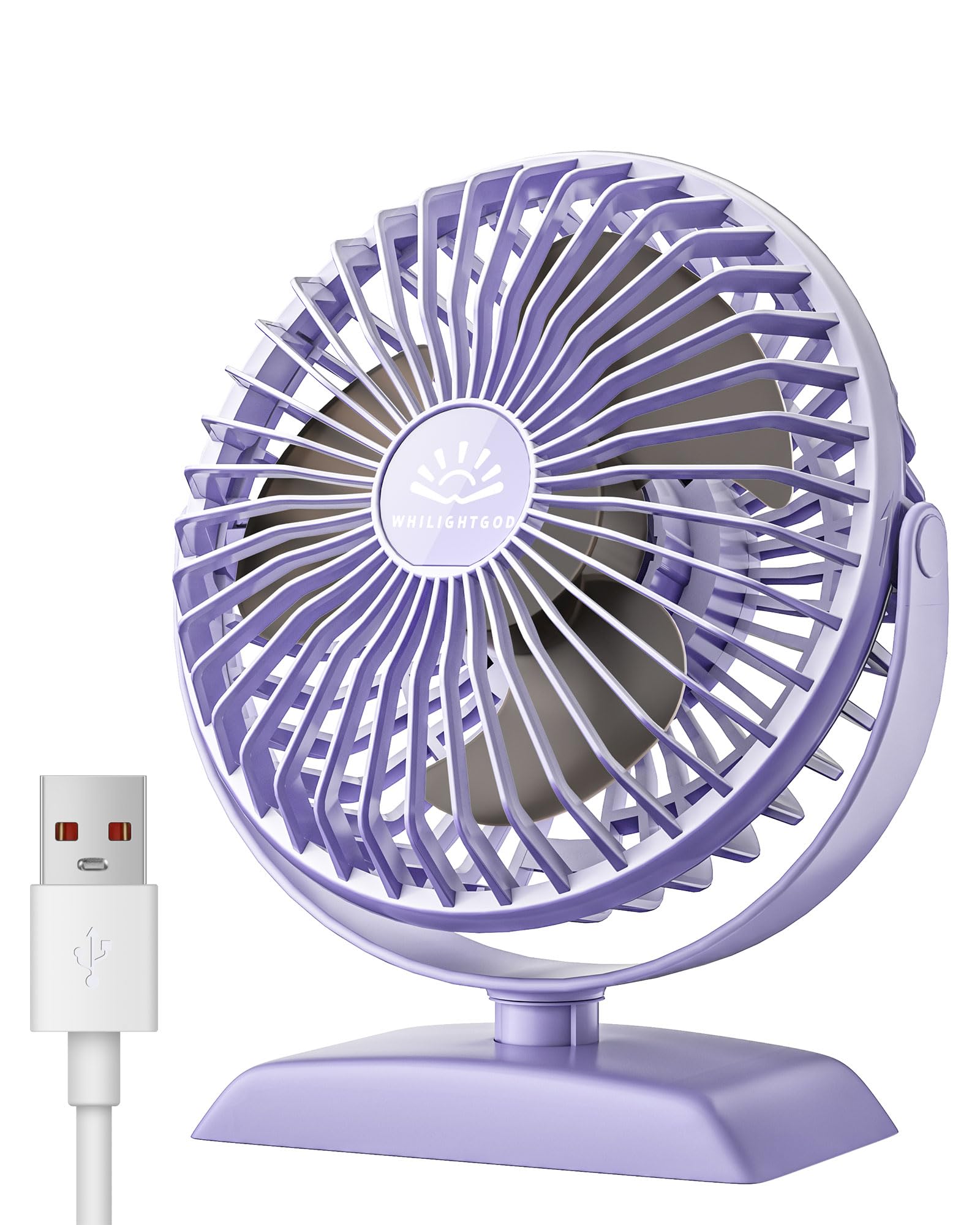 USB Desk Fan - Powerful Mini Personal Fan with 3 Speed Settings, 360° Rotation & Ultra Quiet Operation | Portable USB-Powered Table Fan for Home, Office, Bedroom, Desktop & Travel Use | Perfect for Workstations, Dorm Rooms & Summer Cooling (Purple)