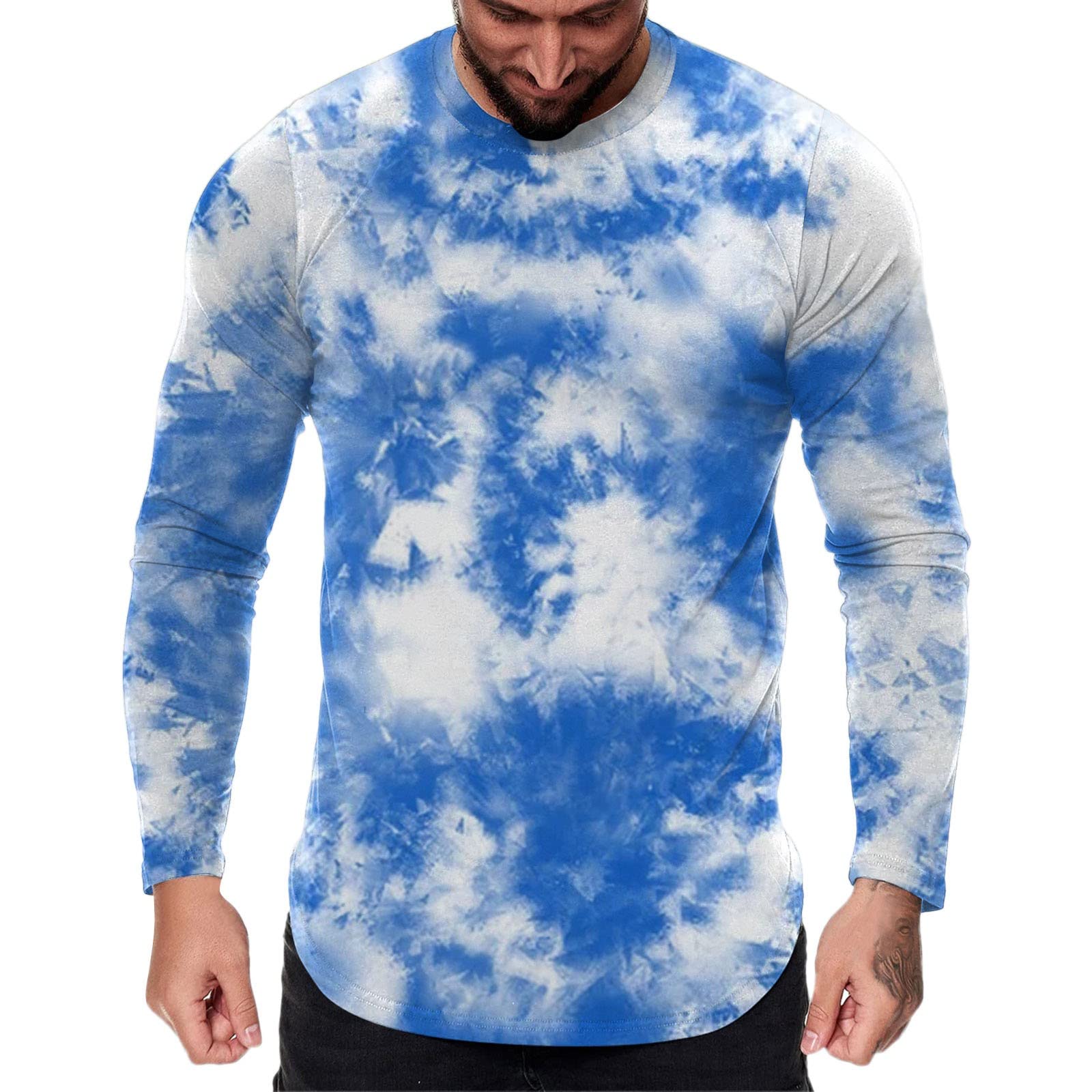 XXBR Men's Long Sleeve Tie Dye T-Shirts - Street Style Crewneck Muscle Tee for Workout, Fitness & Casual Wear | Fall Fashion Essential for Gym, Sports & Everyday Outfits