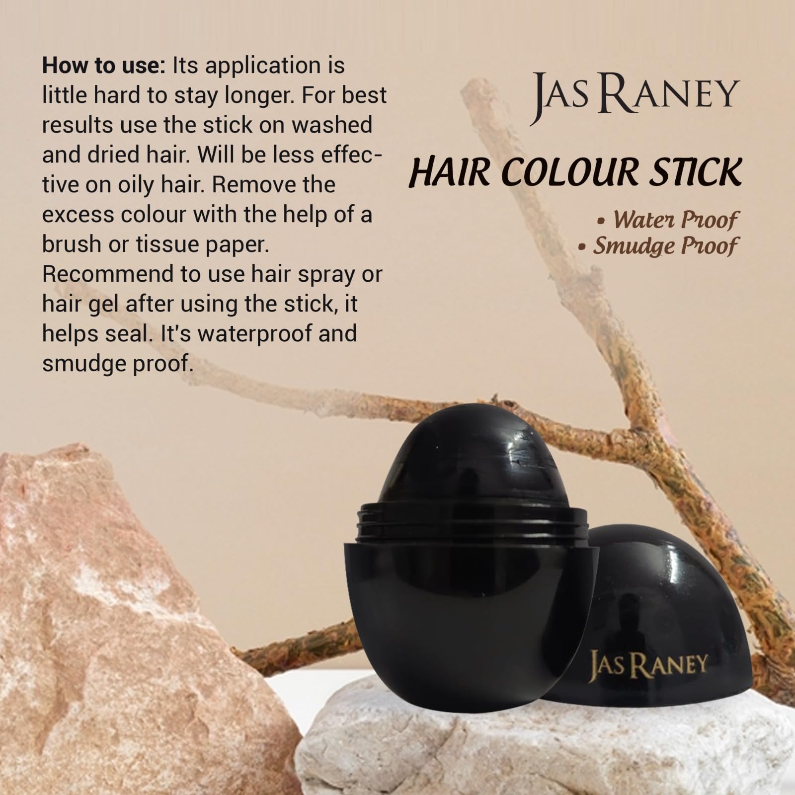 Jas Raney Semi-Permanent Hair Color Stick - True Hair Tone & Instant Touch Up for Side Locks, Beard & Eyebrows (20g) | Quick & Easy Hair Dye for Men & Women | Perfect for Travel, Touch-Ups & Styling