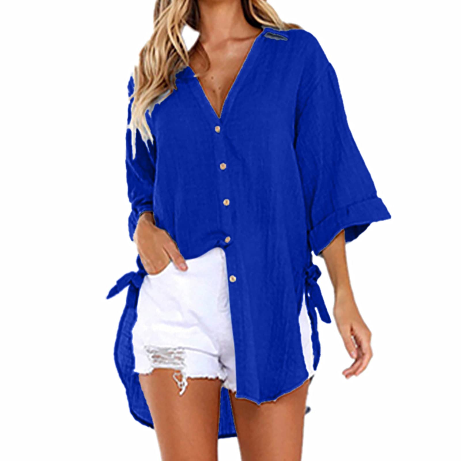 Bidobibo Women's Casual Long Sleeve Button Down Shirt - Trendy Loose Blouse for Summer & Fall 2022 | Office Wear, Date Night, Weekend Outfits
