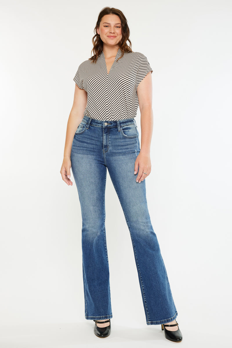 Tana High Rise Wide Flare Jeans for Women - Curvy Fit Stretch Denim Pants, Vintage 70s Inspired Bootcut Jeans for Casual Wear & Night Out