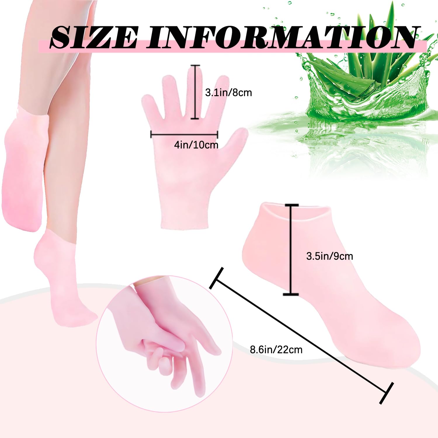 Moisturizing Silicone Gel Socks for Dry Cracked Feet - Aloe Infused Hydrotherapy Foot Care Set for Women - Perfect for Post-Pedicure Treatment & Overnight Healing