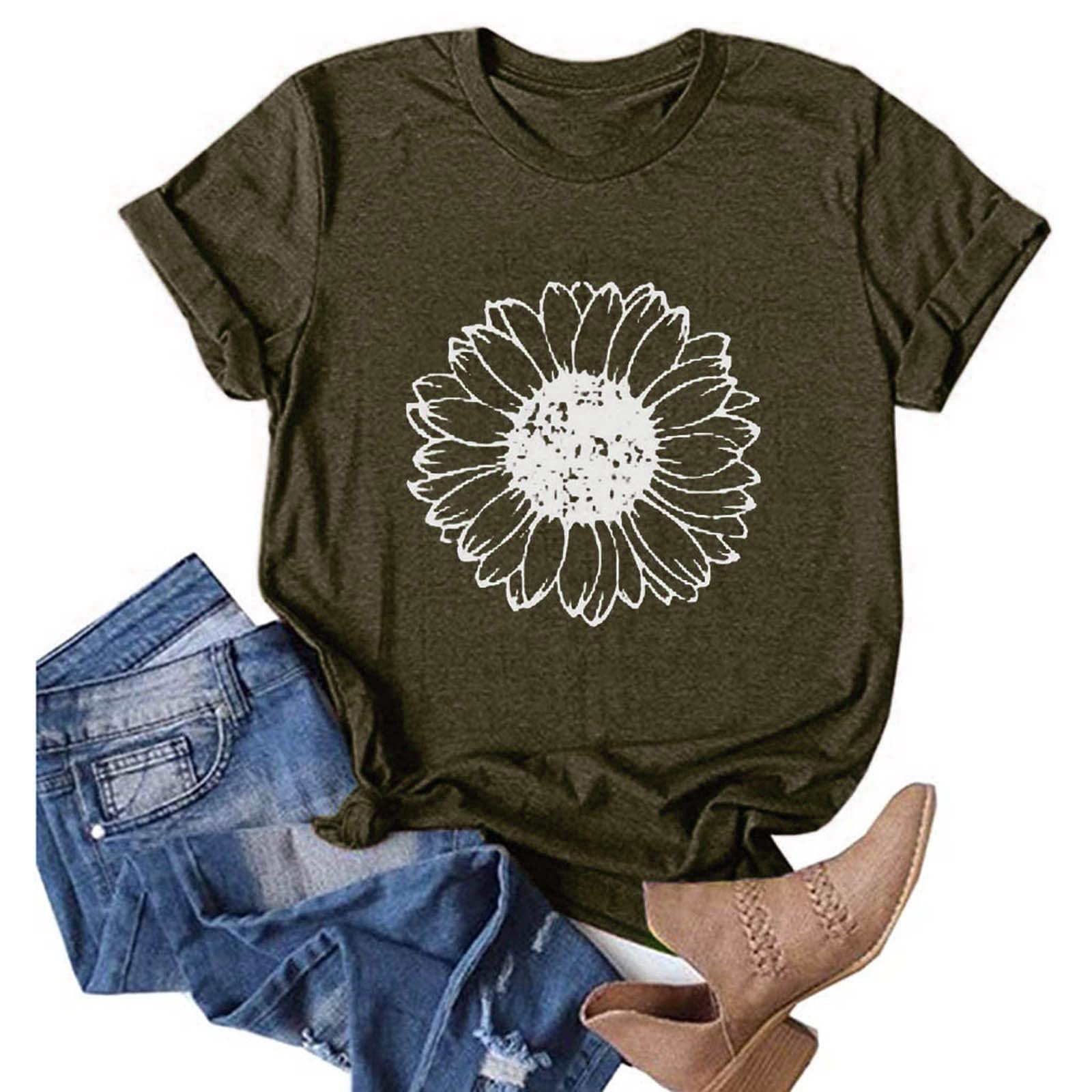 Sunflower Graphic T-Shirts for Women - Plus Size Cute Faith Tops Casual Tees | Perfect for Summer Outfits, Church Wear & Everyday Comfort