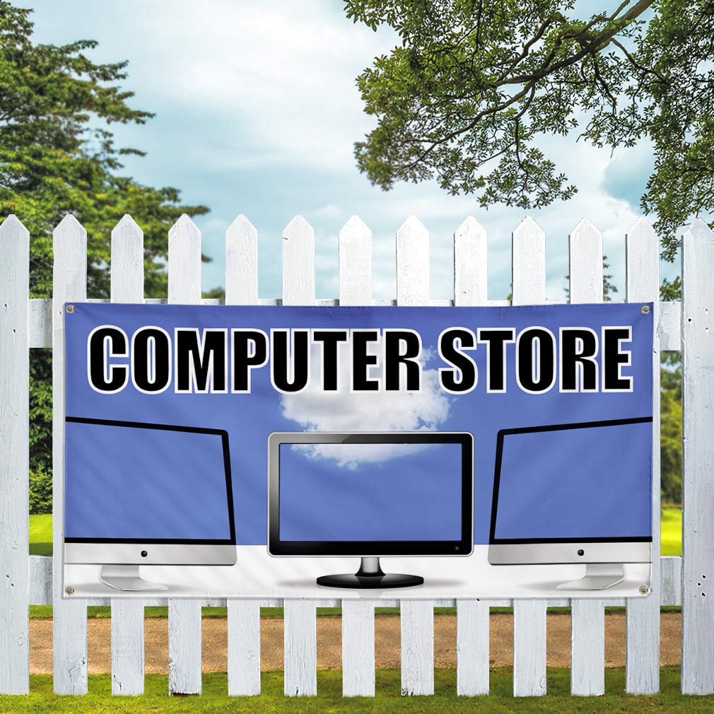 Durable Vinyl Banner for Outdoor Advertising - Weatherproof, Industrial Yard Signs with 10 Grommets (60x144 Inches, Blue) - Perfect for Computer Stores, Business Promotion & Event Signage