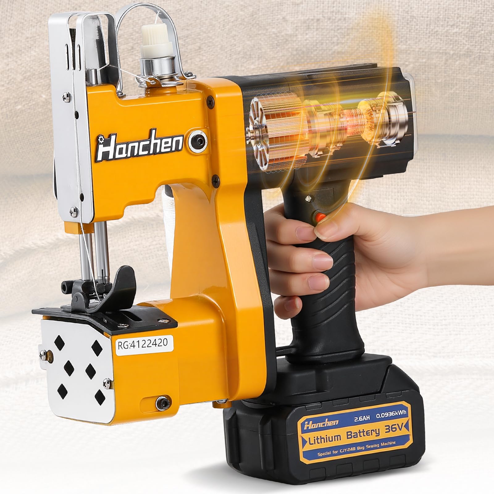 **Hanchen Cordless Bag Sewing Machine - Battery Powered Bag Sealer, High Speed Bag Closer & Stitcher for Feed Sacks, Jute, Seed, Vinyl & Rice Bags - Perfect for Farm, Warehouse & Packaging Use**