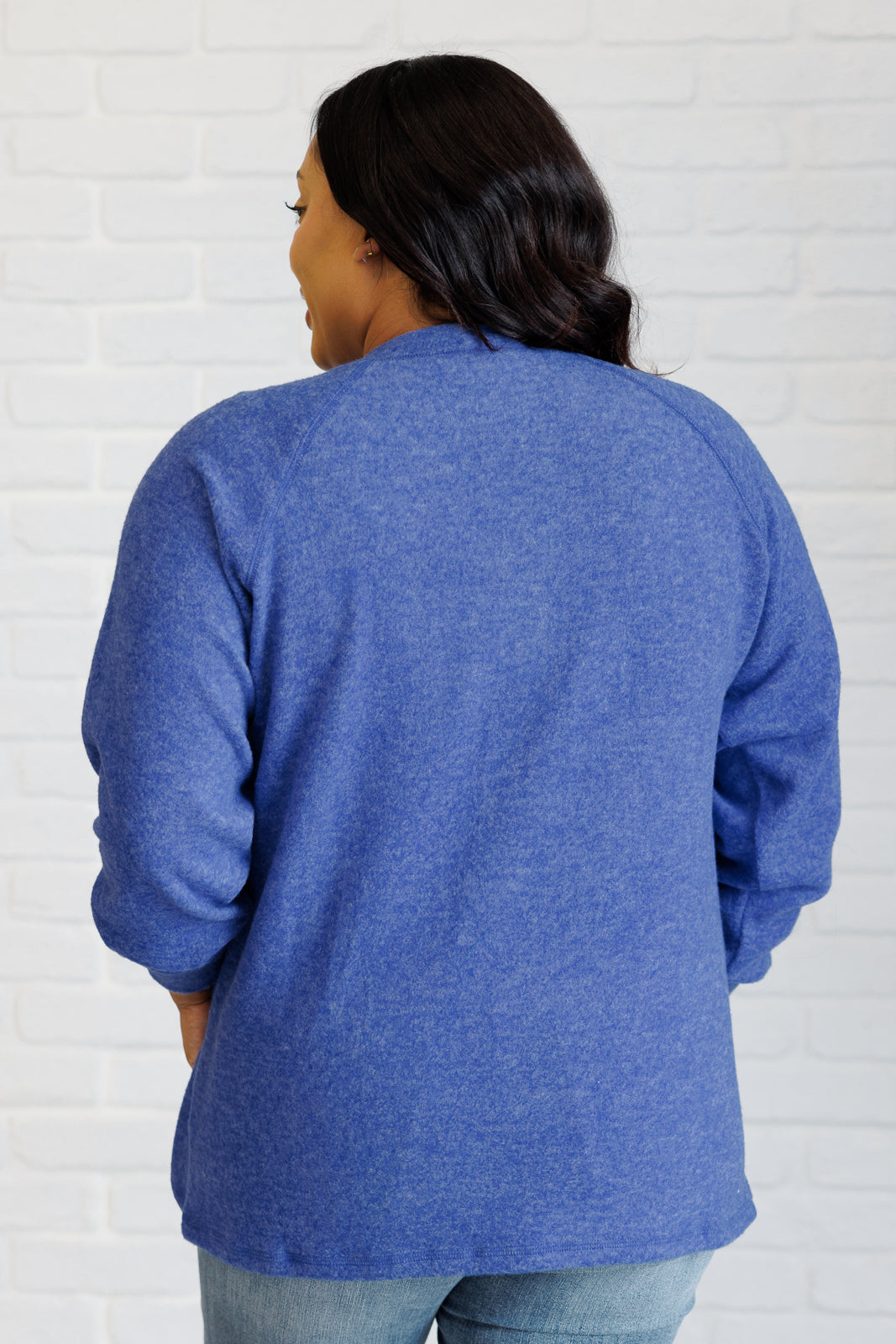 Keeping it Real Brushed Melange Hacci Long Sleeve Tee - Soft Casual Women's Top in Bright Blue | Perfect for Everyday Wear, Layering & Fall Outfits