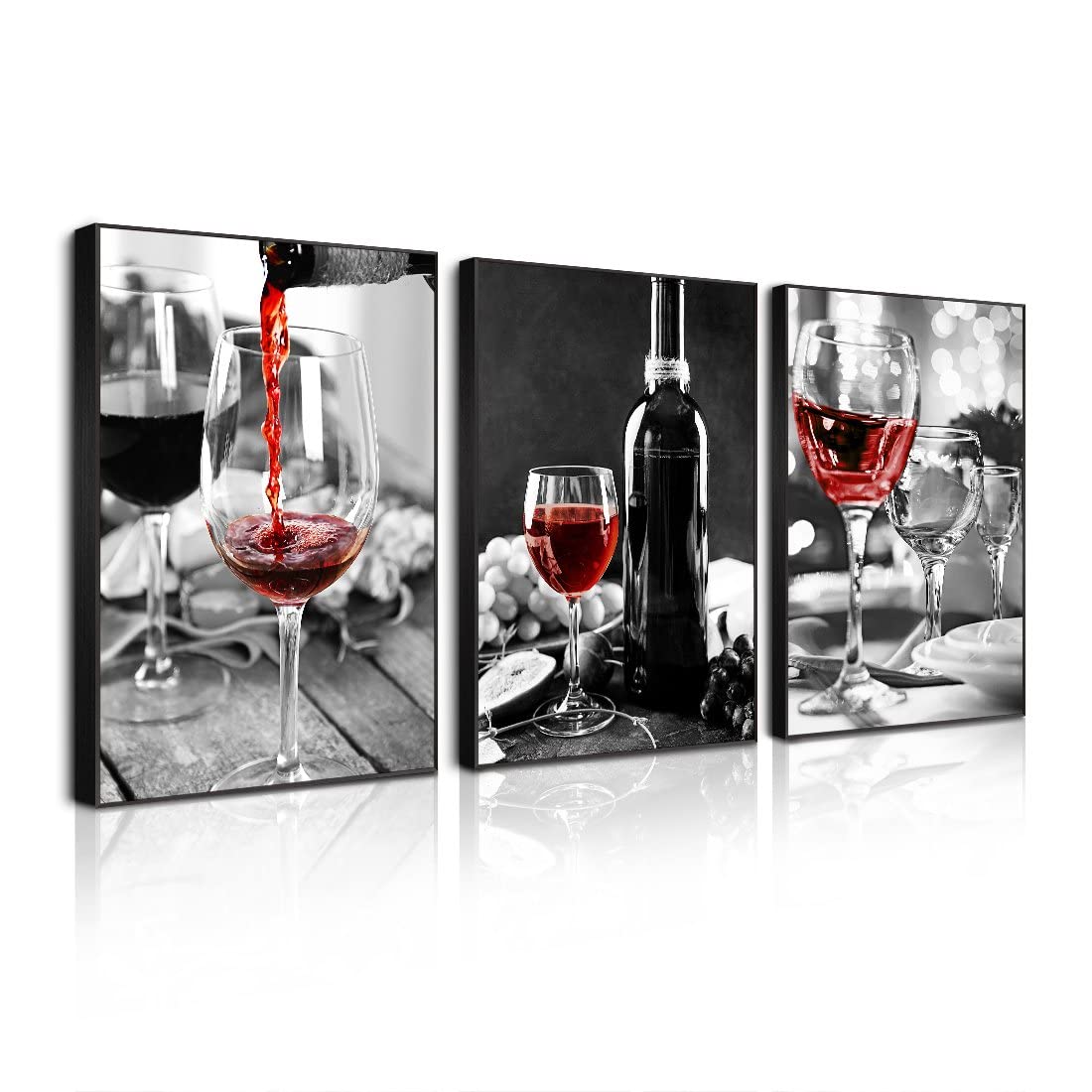 BOOMER 3-Piece Wine Theme Canvas Wall Art Set with Wooden Frames - Kitchen & Dining Room Decor for Wine Lovers | Perfect for Home Bar, Restaurant, or Gift Giving