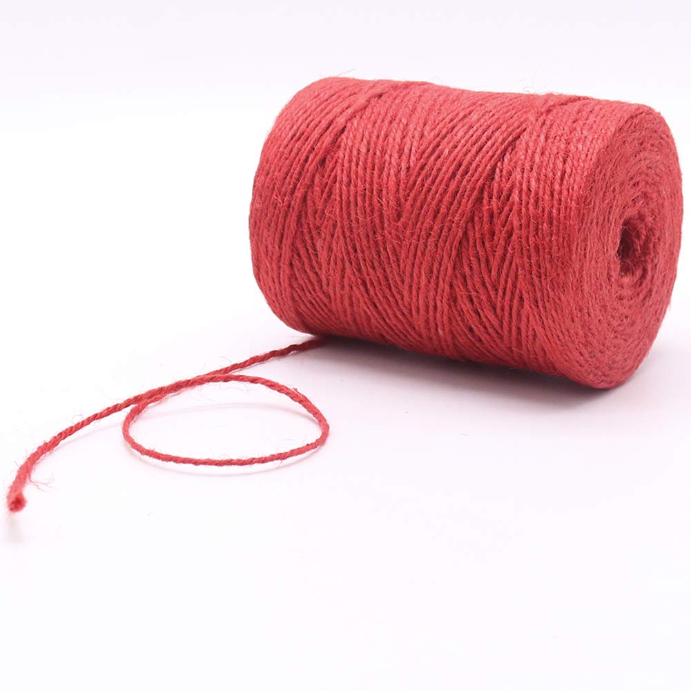 Red Jute Twine 656ft - 2mm Craft String for Gifts, Gardening & Christmas Decor