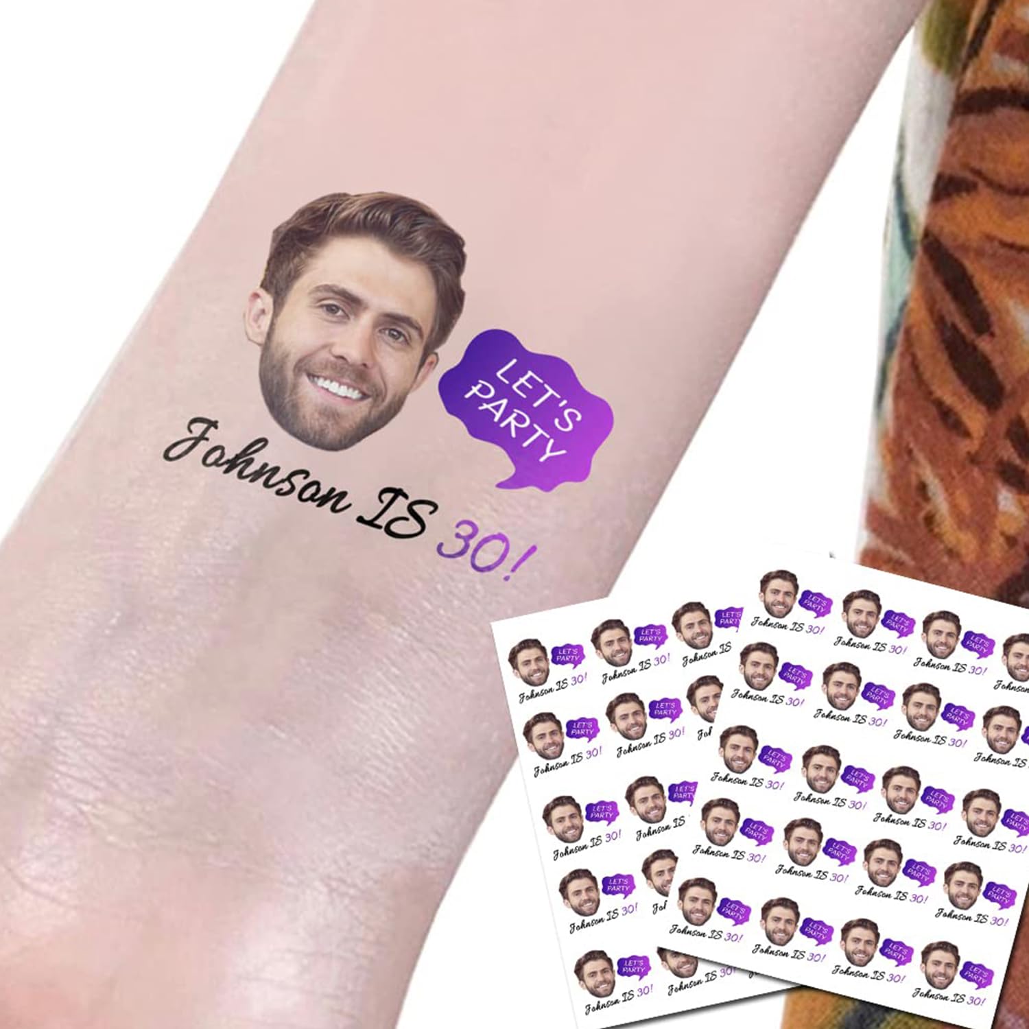 20pcs Custom Temporary Tattoos for Men - Personalized Face & Name Stickers for Birthday, Wedding, Bachelor Party | Groom, Fiance, Husband Gift Idea | Fun Party Favors & Event Decorations
