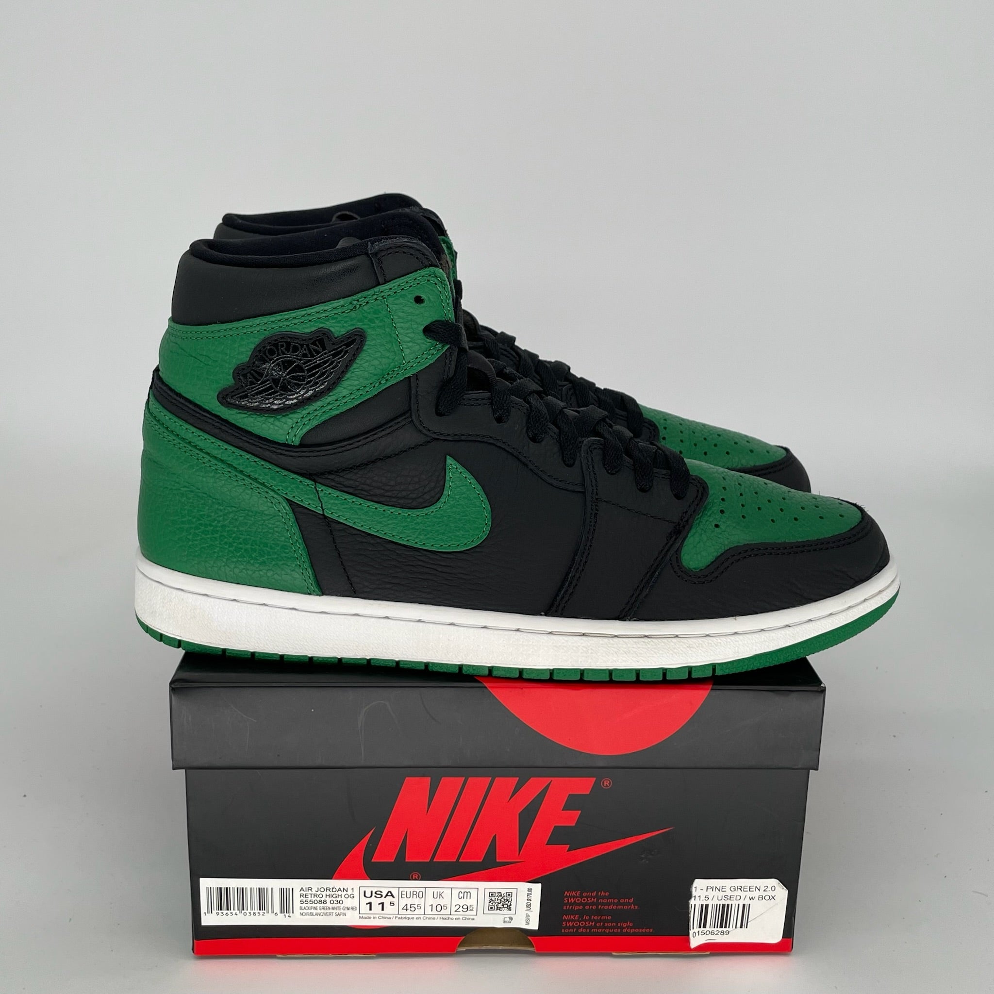 Air Jordan 1 Retro High OG Pine Green Black Men's Size 11.5 Sneakers 555088-030 - Perfect for Basketball, Streetwear & Sneaker Collectors