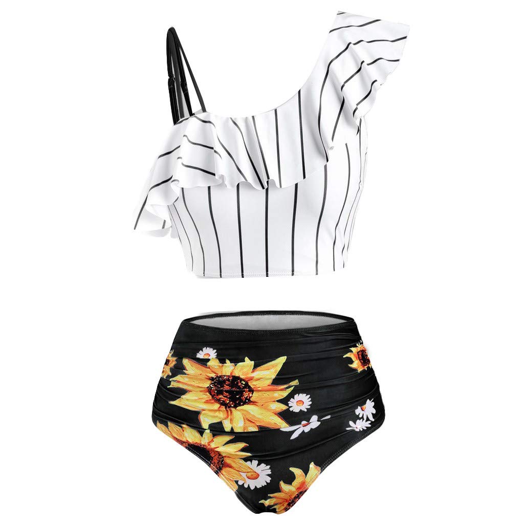 **SIkye Plus Size Women's Tankini Bikini Set - Push-Up Padded Swimwear with Sunflower Print, High Waist Swimsuits for Curvy Women - Perfect for Beach Vacations, Pool Parties & Summer Getaways**