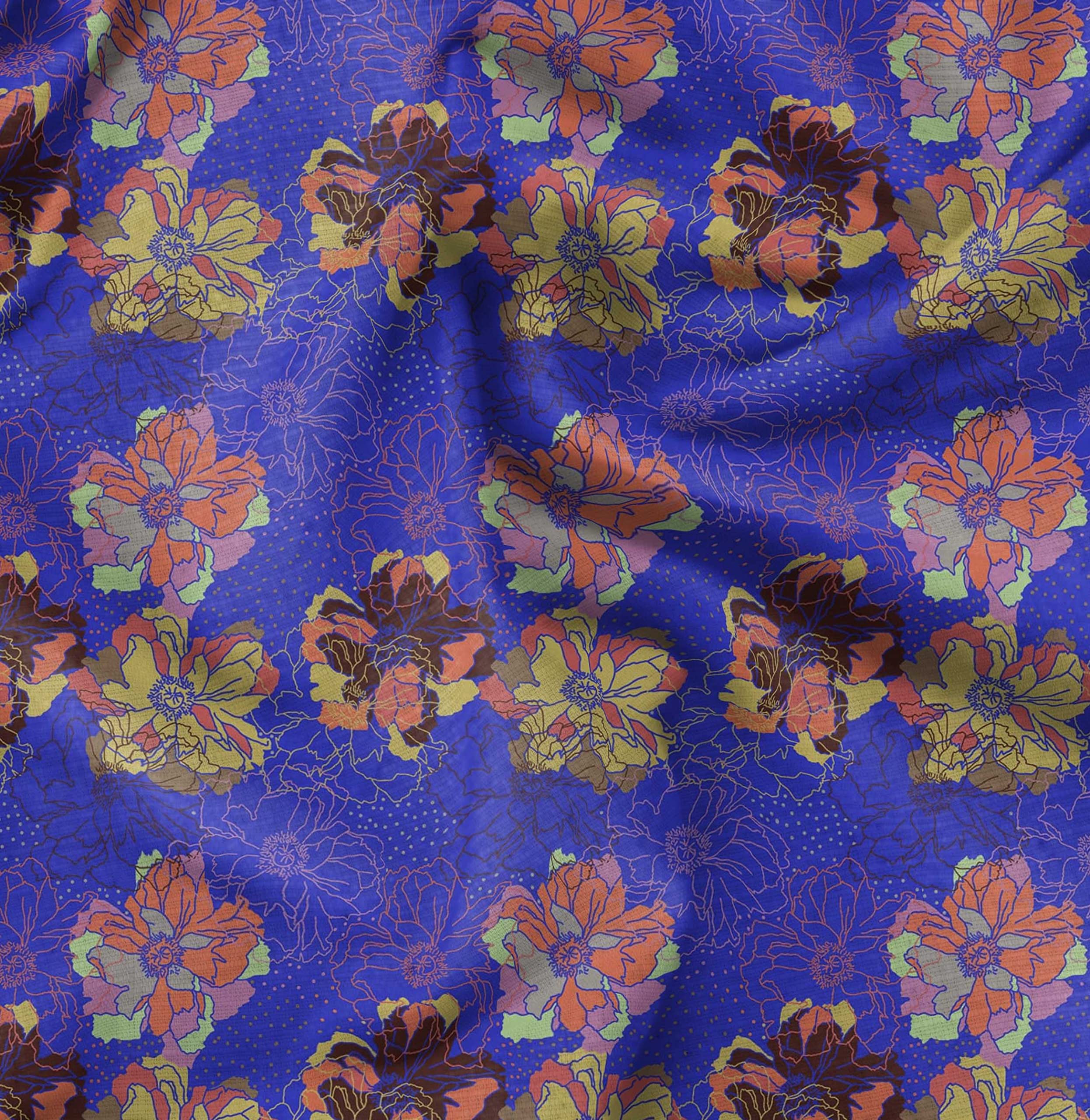 Soimoi Moss Georgette Brown Fabric by The Yard - 42 Inch Wide Floral Printed Fabric for Dresses, Curtains & DIY Crafts - Lightweight & Romantic Floral Pattern Material