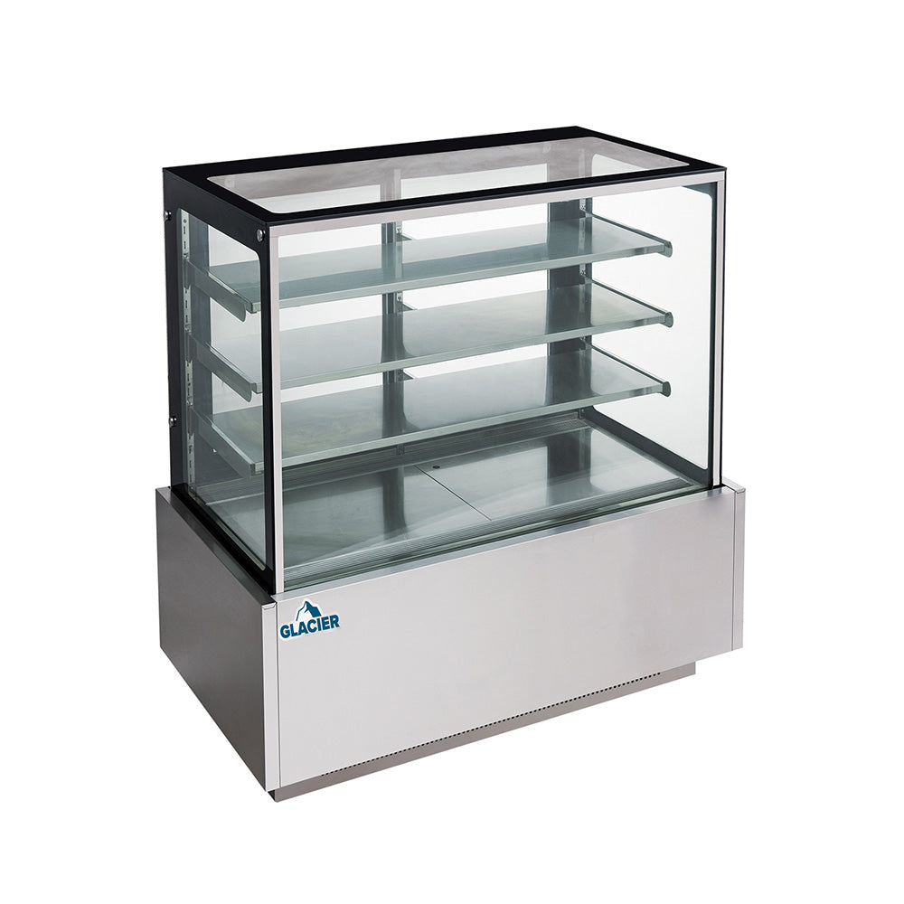 Glacier 48 Inch Refrigerated Square Glass Floor Display Case - Commercial Chilled Showcase for Bakeries, Delis & Retail Stores