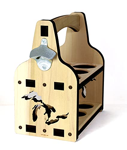 Premium Wooden Beer Caddy with Built-in Bottle Opener - 6 Pack Beer Bottle Holder for Great Lakes Brews | Perfect for Tailgating, BBQs & Outdoor Parties