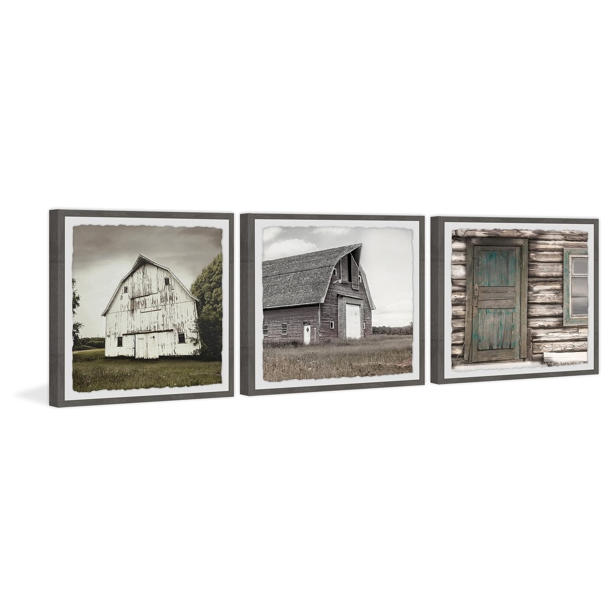 Handmade Barn Houses III Triptych Wall Art - Multi-Color Canvas Painting 72x24 Inches - Rustic Farmhouse Decor for Living Room, Bedroom & Office