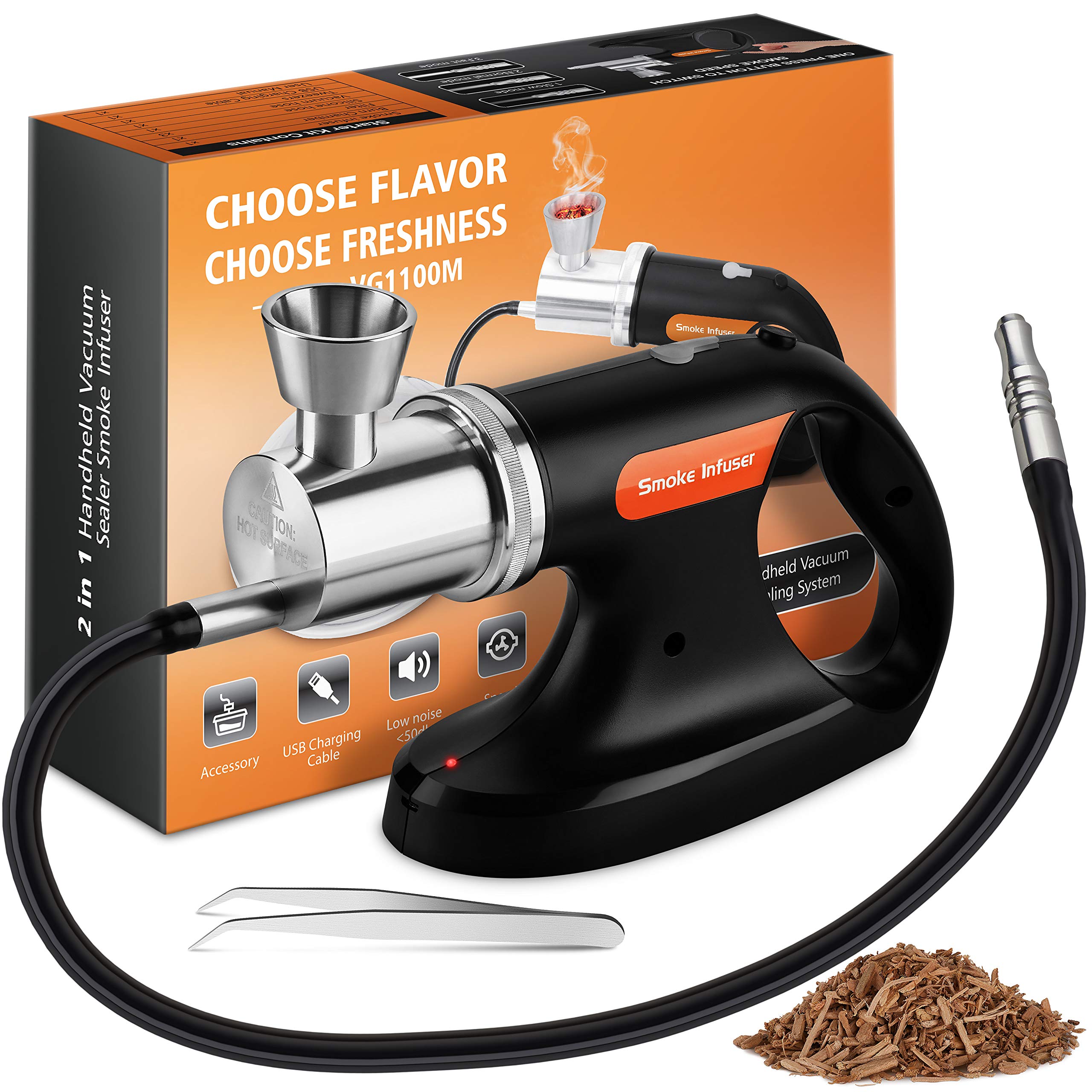 JoChef Professional Handheld Smoke Gun - USB-Powered Cold Smoker with Vacuum Function - Includes Wood Chips - Perfect for Sous Vide, Cocktails, BBQ & Mixology - Great Gift for Chefs & Bartenders (Silver/Black) - Use for Home Cooking, Restaurant Displays & Cocktail Bars