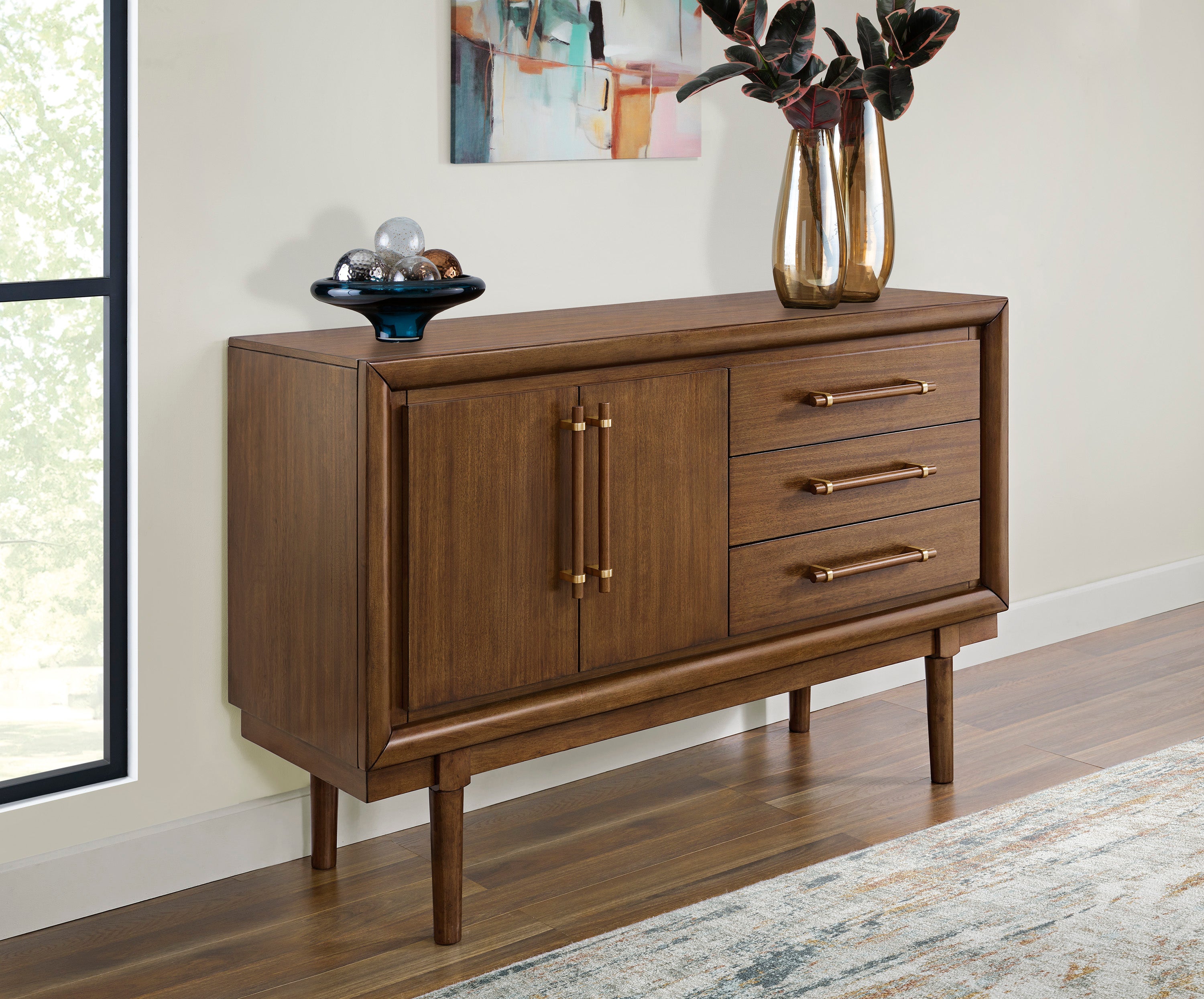 Lynn Solid Wood Buffet Sideboard - Modern Dining Room Storage Cabinet with Drawers & Shelves for Kitchen, Living Room, and Entryway Organization