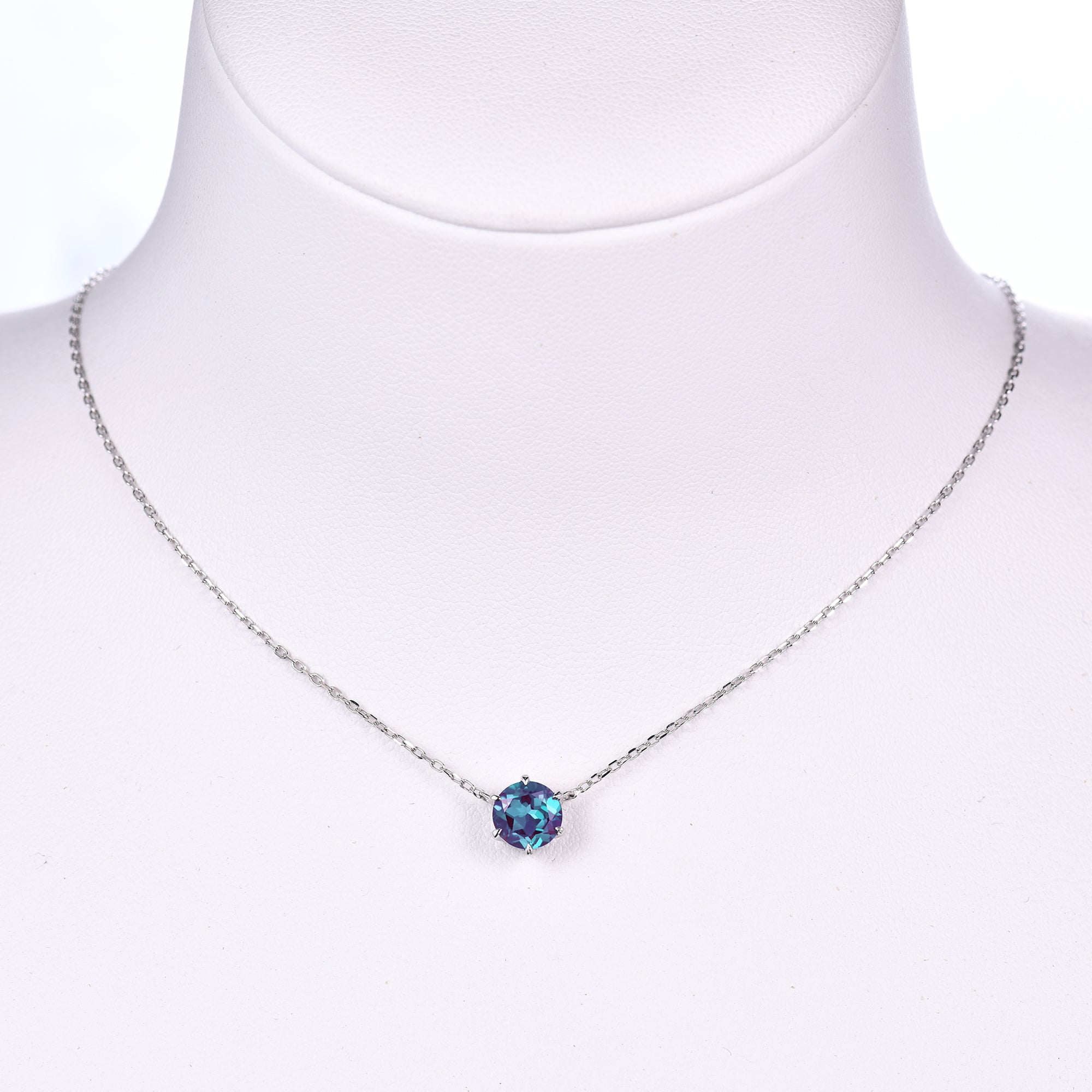 Elegant Round Alexandrite Solitaire Pendant Necklace - Minimalist 925 Sterling Silver Jewelry for Women - Perfect for Anniversary Gifts & Special Occasions