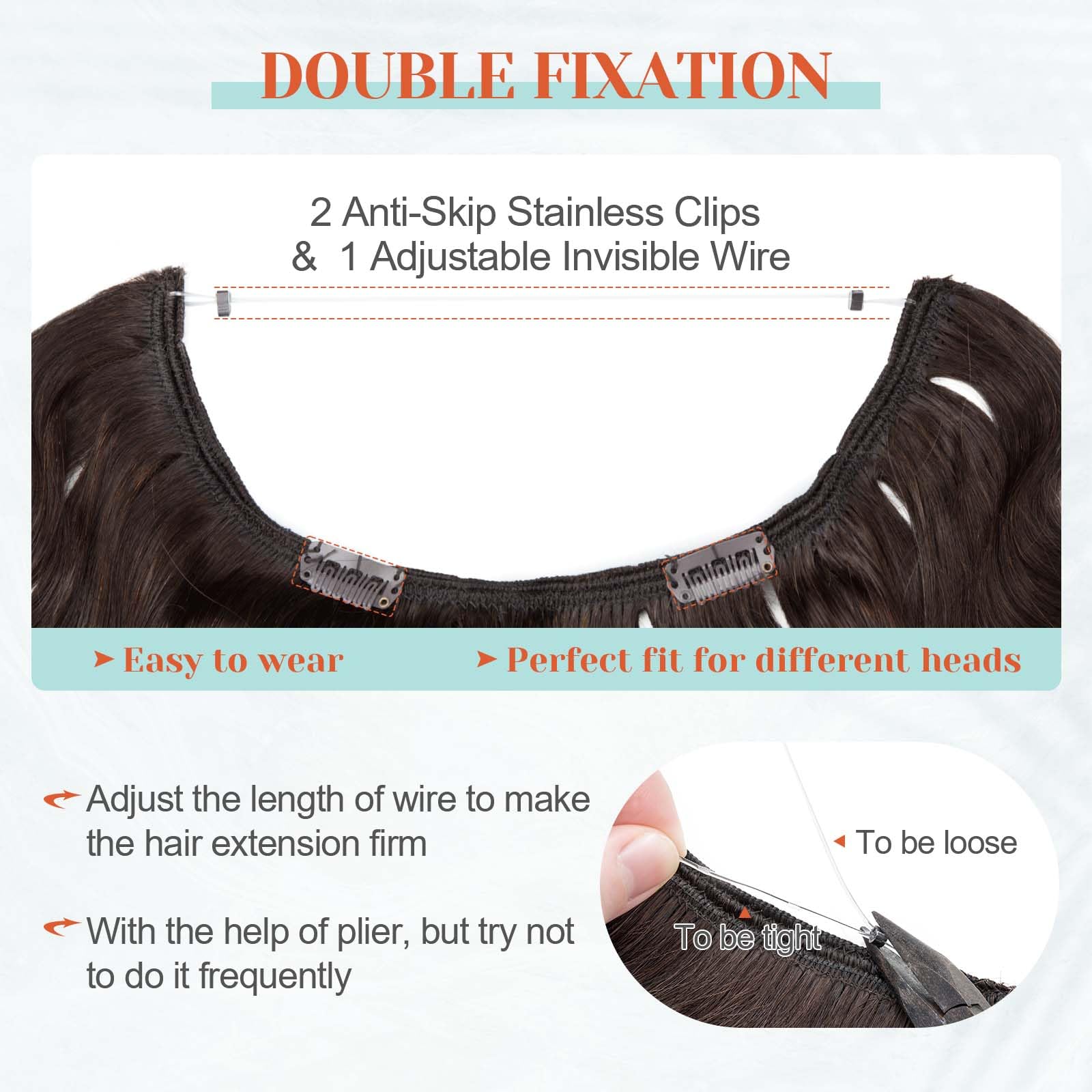 Benehair 100% Real Human Hair Halo Extensions - 18 Inch Dark Brown Wavy & Curly Wire Hair Extensions (65g) | Perfect for Weddings, Parties & Daily Styling