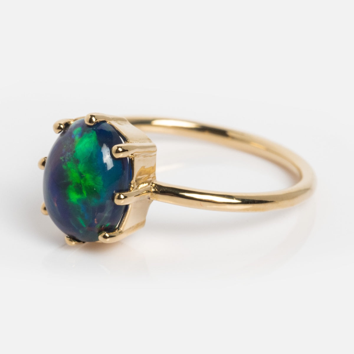 Unique 14k Gold Black Welo Opal Cushion Ring for Women | Handmade Statement Jewelry | Perfect for Weddings, Parties & Special Occasions