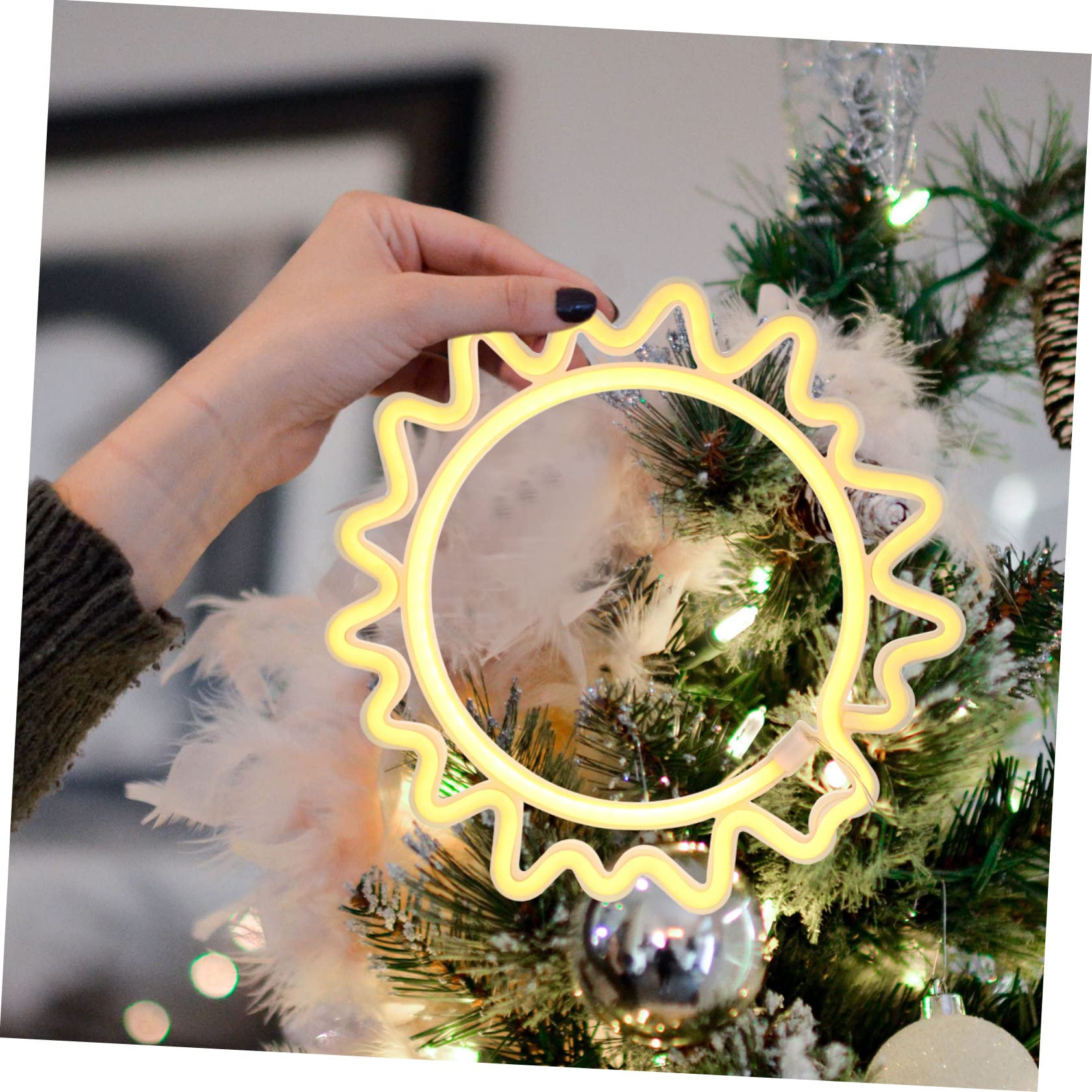Mikikit Decorative Neon Bedroom Lamp - Sun Shaped Night Light for Home Decor, Interior Lighting, Love Theme - Perfect for Bedrooms, Living Rooms, and Romantic Atmospheres