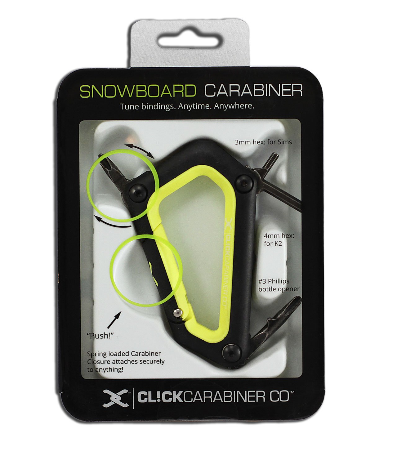 Neon Yellow Snowboard Carabiner Tool - Durable Multi-Functional Clip for Snowboarding Gear & Outdoor Adventures