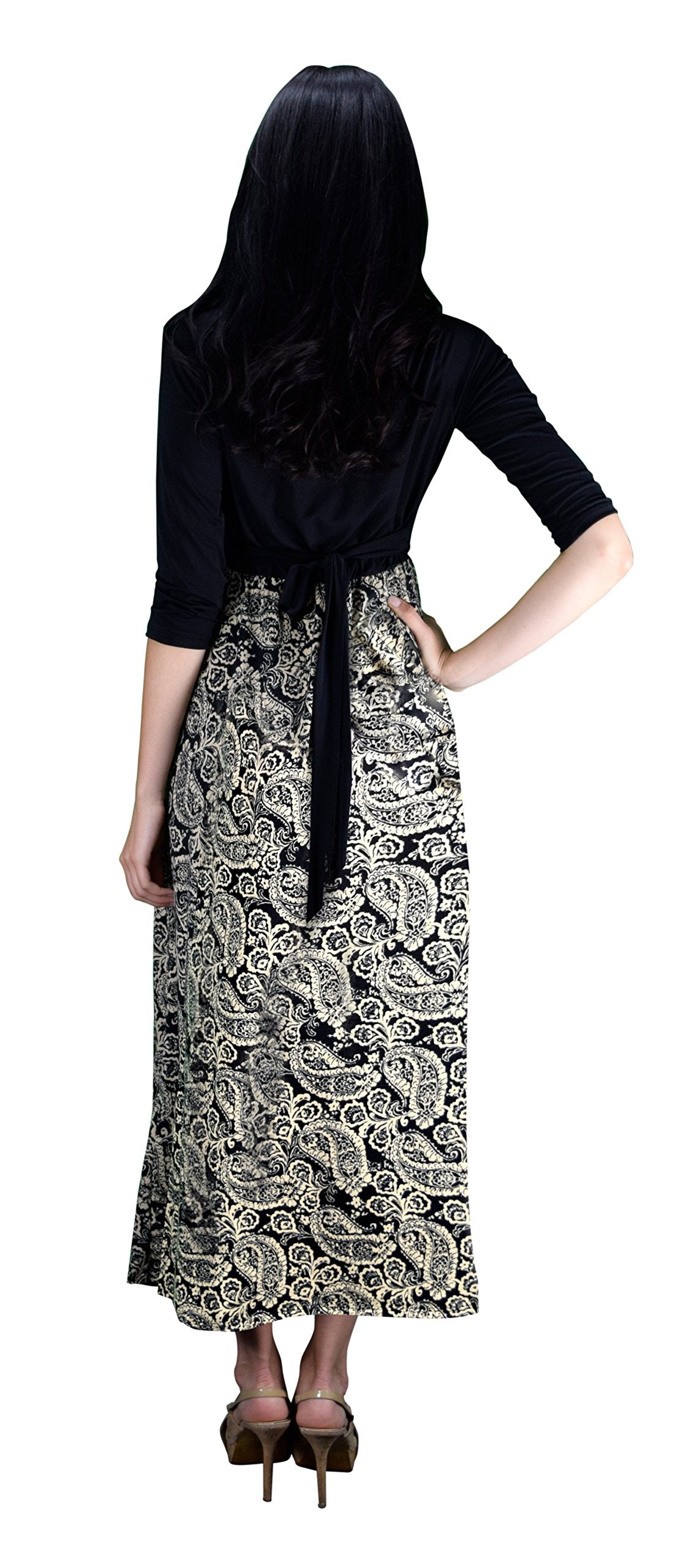 Women's Casual Summer Black Paisley Print Maxi Dress with Elastic Waist - Perfect for Beach Vacations, Date Nights & Summer Parties