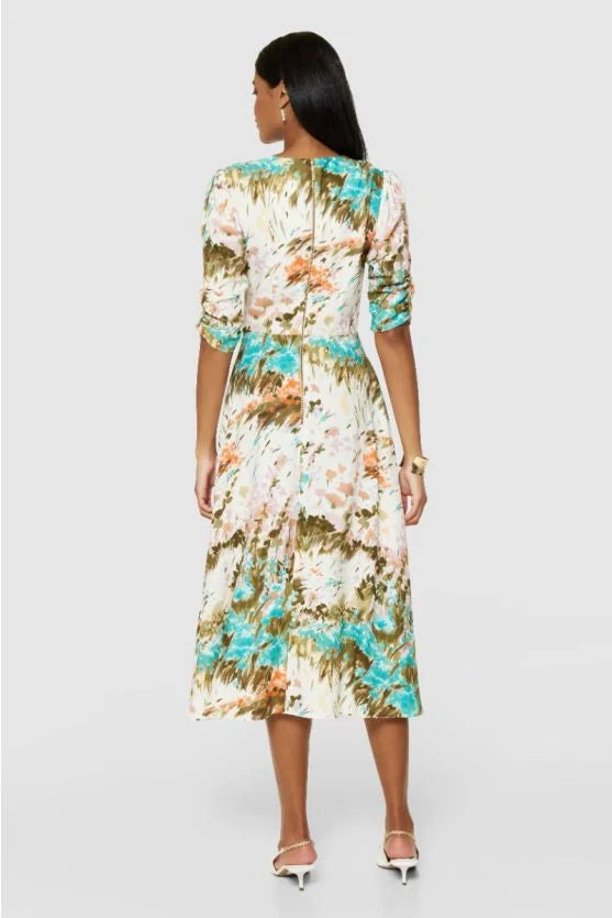 Ciara A Line Midi Dress Women's Elegant Flowy Summer Dress in Cream - Perfect for Weddings, Parties & Office Wear