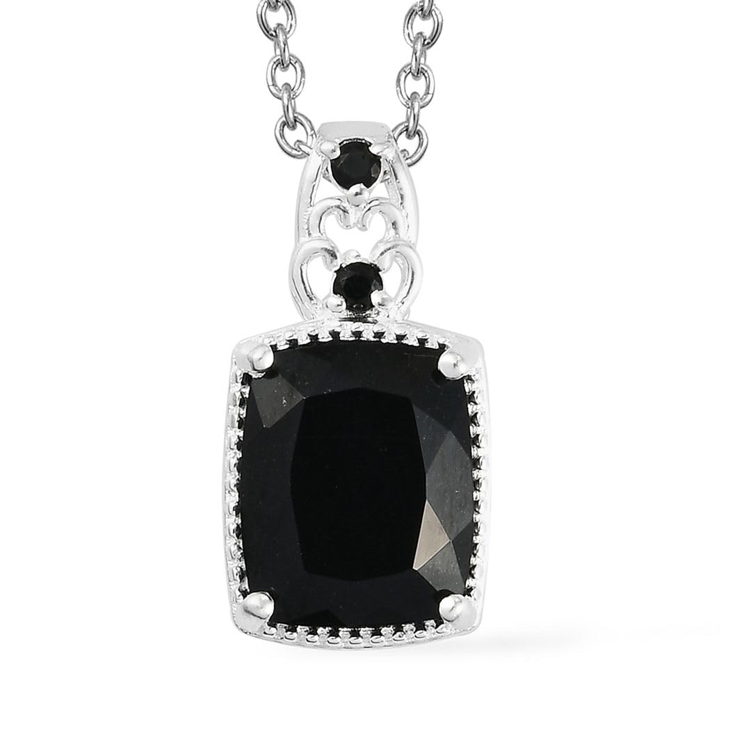 Shop LC Black Spinel Necklace for Women - 925 Sterling Silver Platinum Plated 20