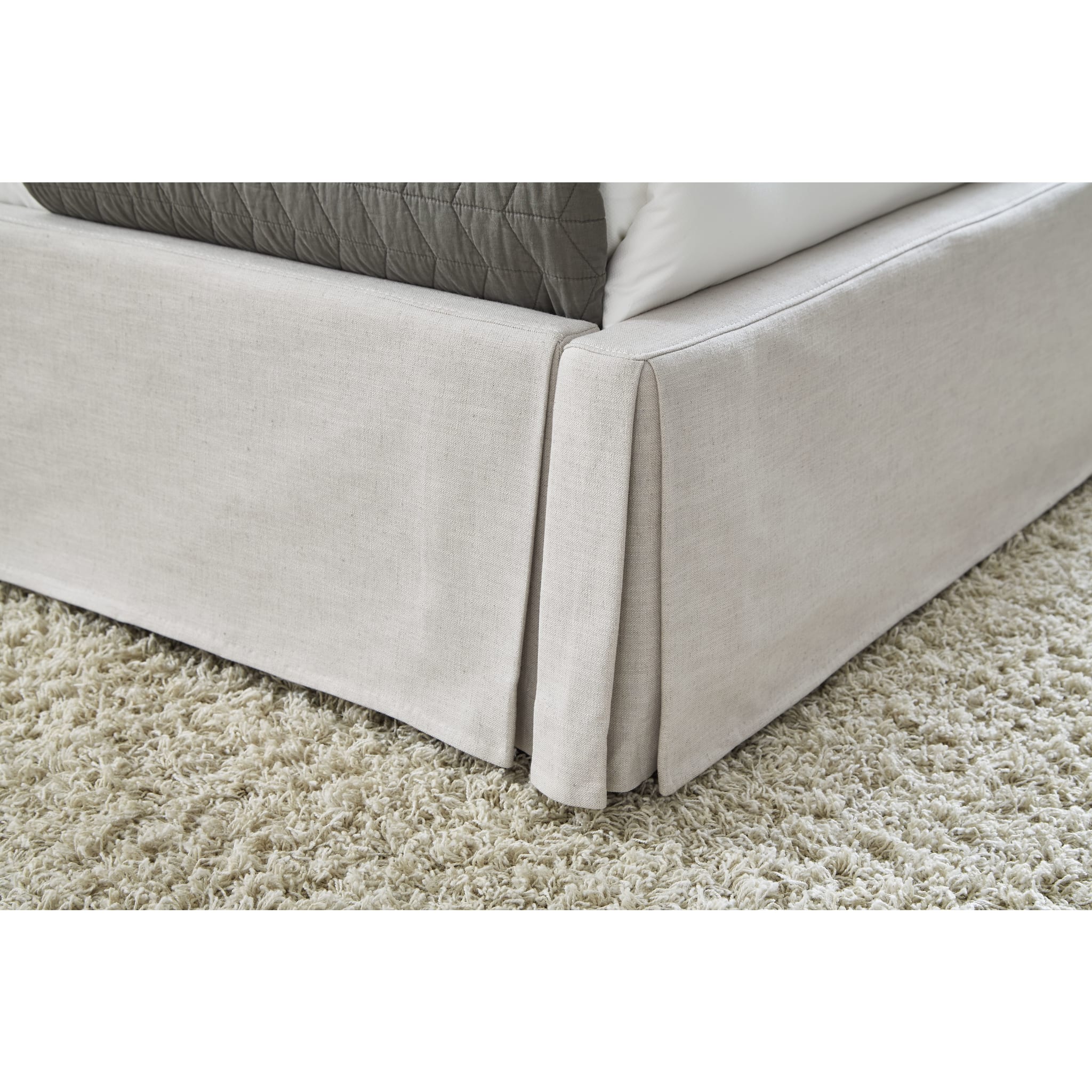 Hera Skirted Footboard Storage Panel Bed in Oatmeal - Queen Size Upholstered Platform Bed with Underbed Storage - Perfect for Small Bedrooms & Guest Rooms