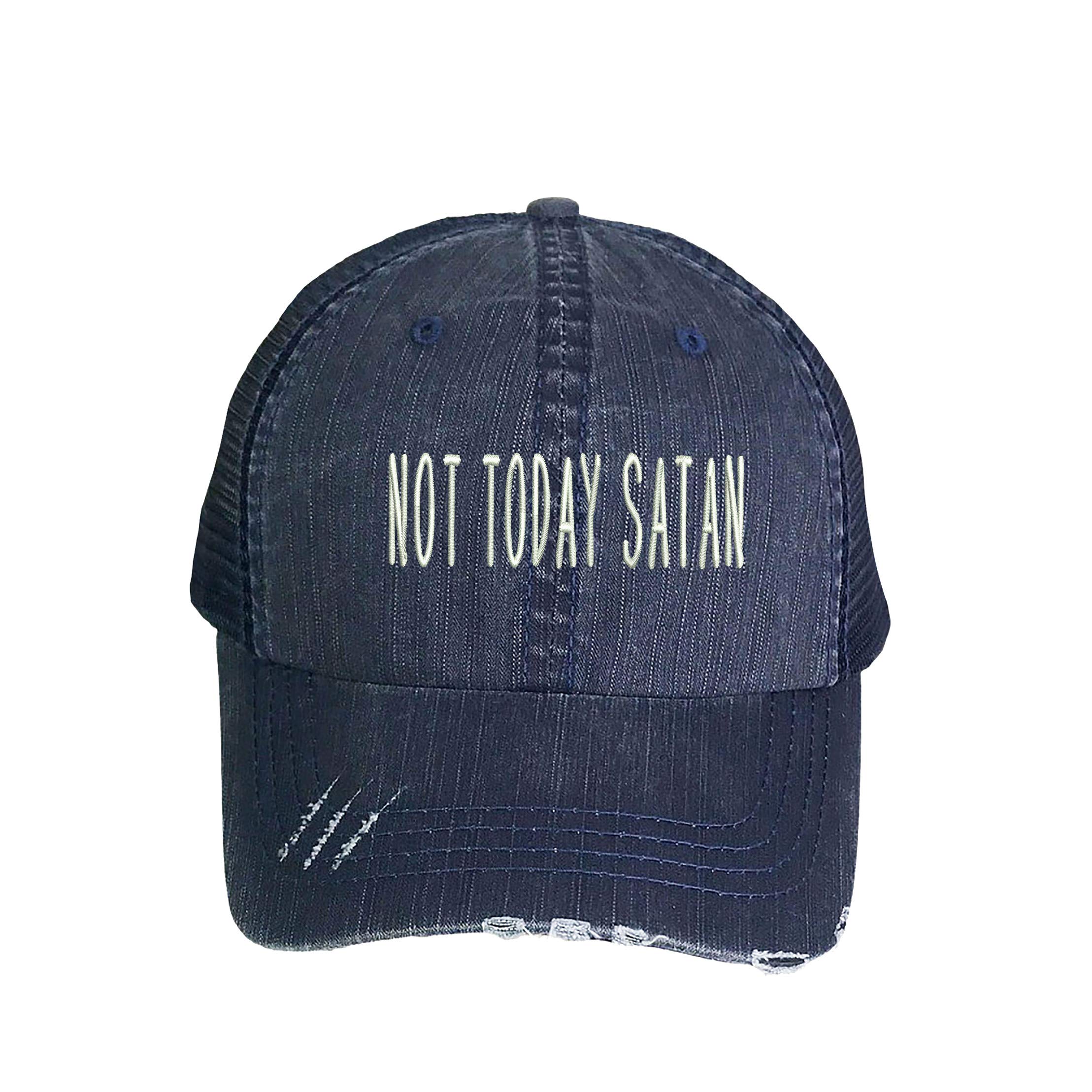 Not Today Satan Distressed Trucker Hat - Embroidered Snapback Cap for Men & Women | Vintage Style Adjustable Baseball Hat for Outdoor, Music Festivals & Streetwear Fashion