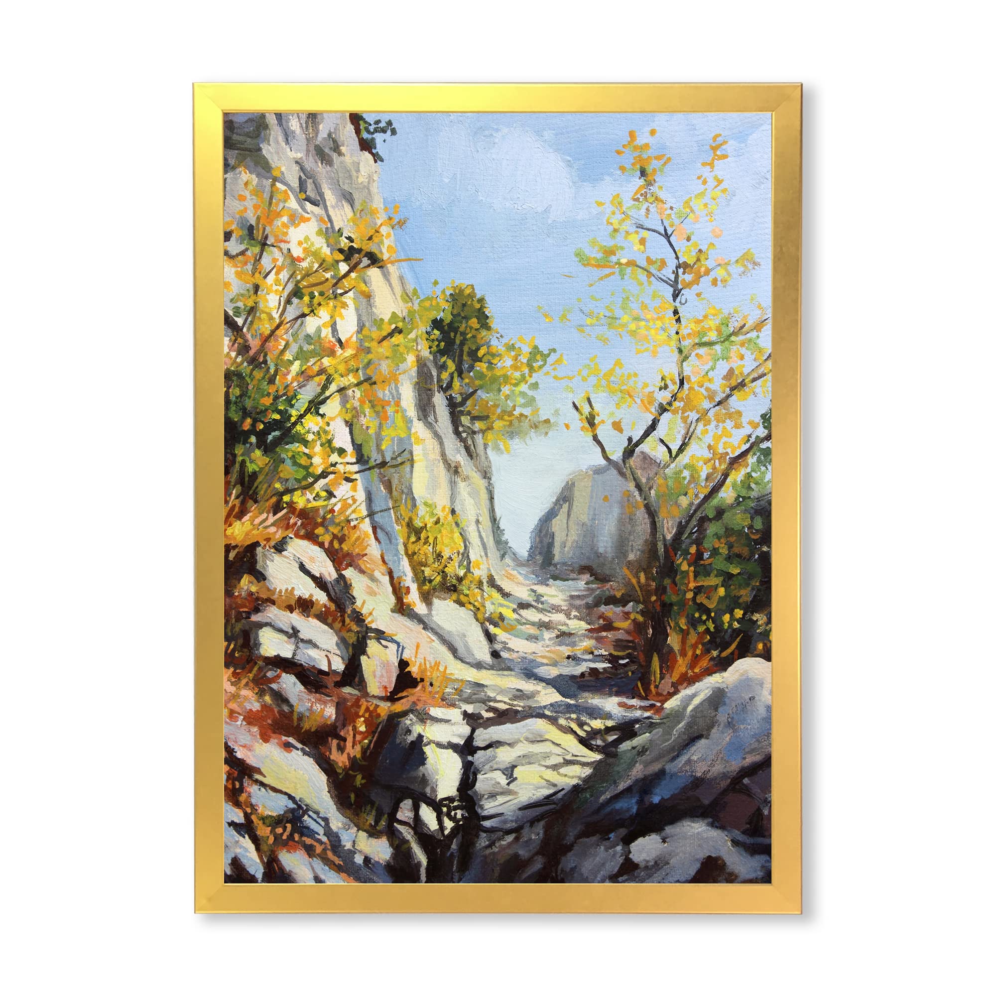 DesignQ Autumn Marble Path Traditional Framed Wall Art - Elegant Home Decor for Living Room, Bedroom & Office
