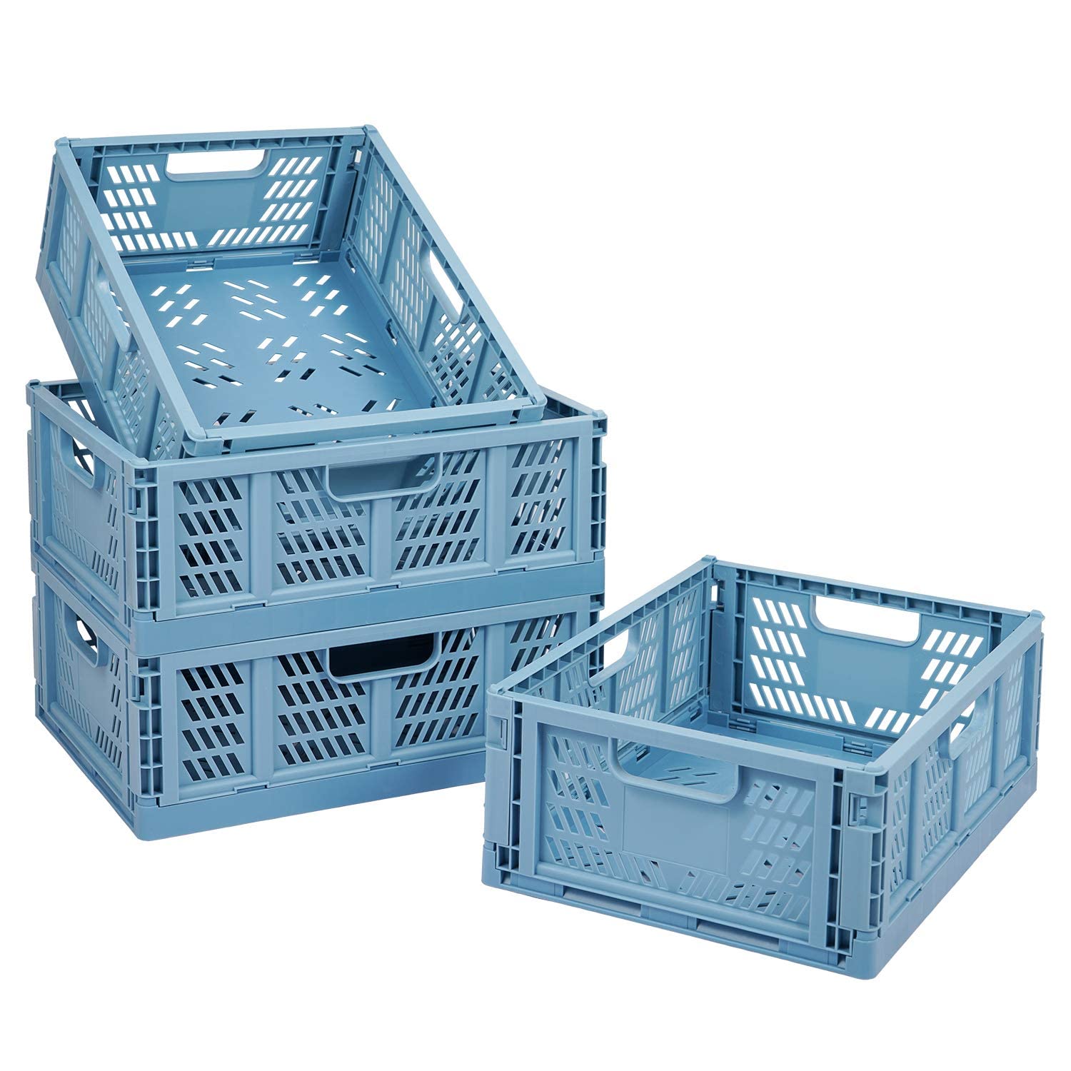 4-Piece Plastic Storage Baskets for Shelves - Stackable Home & Kitchen Organizer Bins for Bedroom, Bathroom, Office - Perfect for Clothes, Toys & Beauty Products (Blue, 13.3