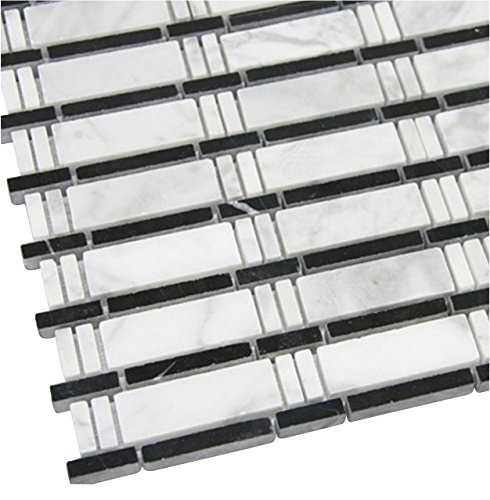 Premium White & Black Bamboo Mosaic Marble Tiles - Waterproof Wall & Floor Tile for Bathroom, Kitchen Backsplash, Shower Surround - Natural Stone Mosaic for Modern Home Decor