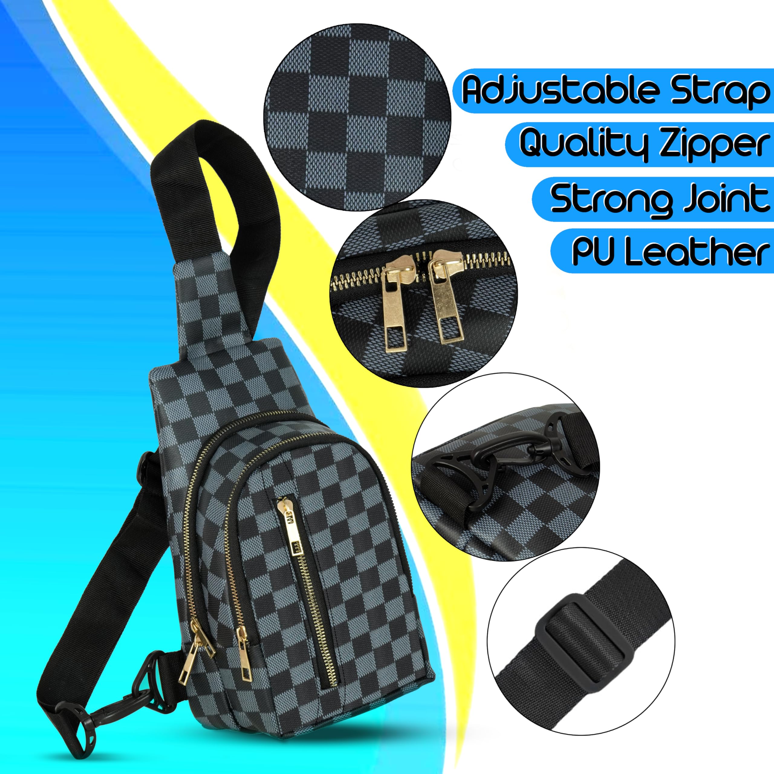 Storite Nylon Crossbody Bag for Men & Women - Lightweight Sling Shoulder Bag with Adjustable Strap (Black & Blue, 18 x 9 x 27 cm) - Perfect for Travel, Work, Shopping & Everyday Use