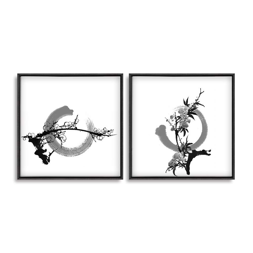 Wall26 2-Panel Framed Canvas Wall Art Set - Ink Theme Modern Home Decor (24