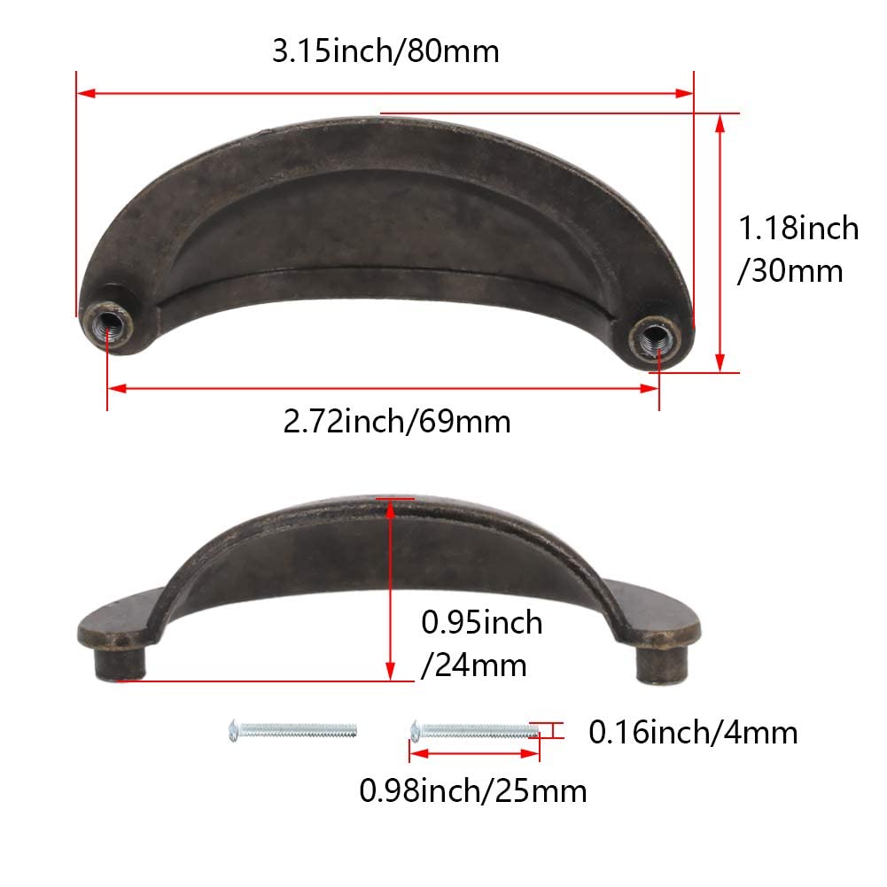 Vintage Bronze Shell Pull Handles 5Pcs - for Cabinets & Dressers