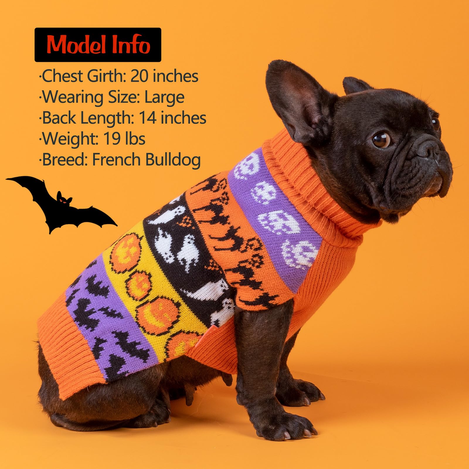 KYEESE Halloween Dog Sweater for Small Dogs - Cute Pumpkin Ghost Pattern Pet Apparel, Size L - Perfect for Halloween Costume Parties & Photo Shoots