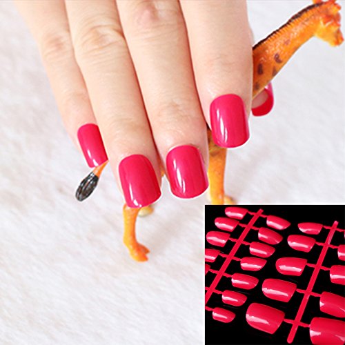 CoolNail 24pcs Coral Red Press On False Nails - Beautiful Candy Flat Nail Art Tips for Carnival & Party | Easy DIY Artificial Nails for Women, Halloween Costume, Bridal Shower & Special Occasions