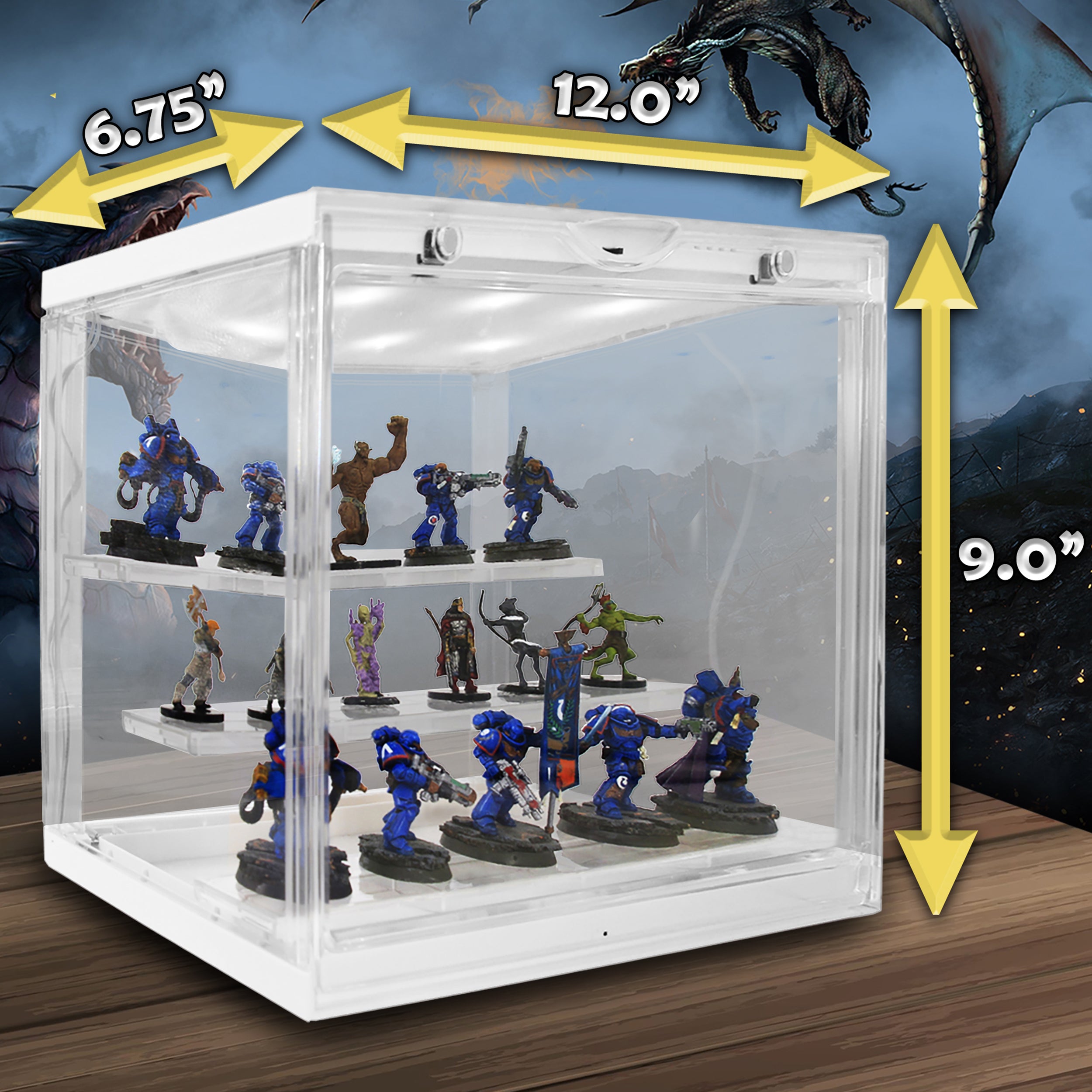 3-Tier Clear Acrylic LED Display Case for Miniatures with 20 Non-Slip Grip Pads - Perfect for Collectible Figures, Jewelry & Home Decor Showcase