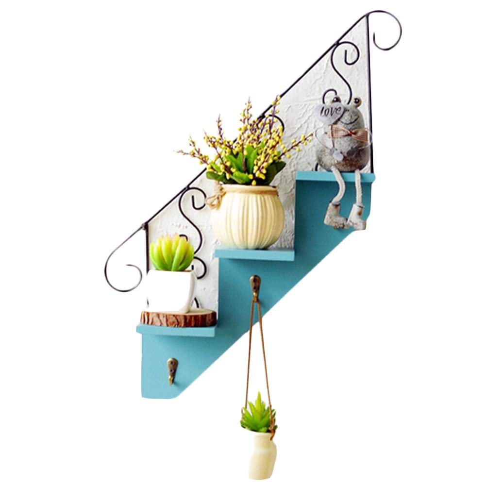 LIQICAI Iron Wall Hanging Flower Pot Holder - Stair Style Hook Design for Indoor/Outdoor Plants - Decorative Planter Stand in 3 Colors (White) - Perfect for Balcony, Garden, Living Room & Home Decor
