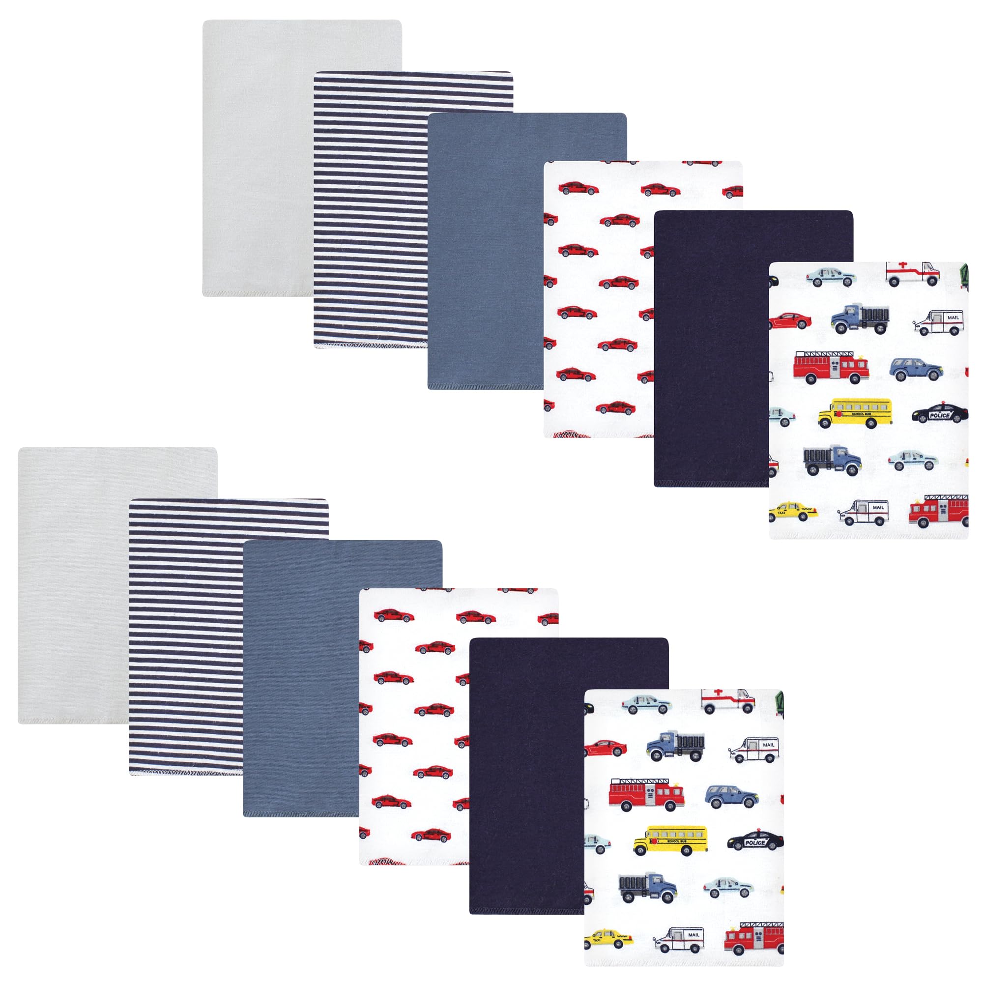 Hudson Baby Unisex Cotton Flannel Burp Cloths Bundle - Soft & Absorbent for Newborns & Infants - Going Places Design - Perfect for Feeding, Spit-Up & Diaper Changes - One Size