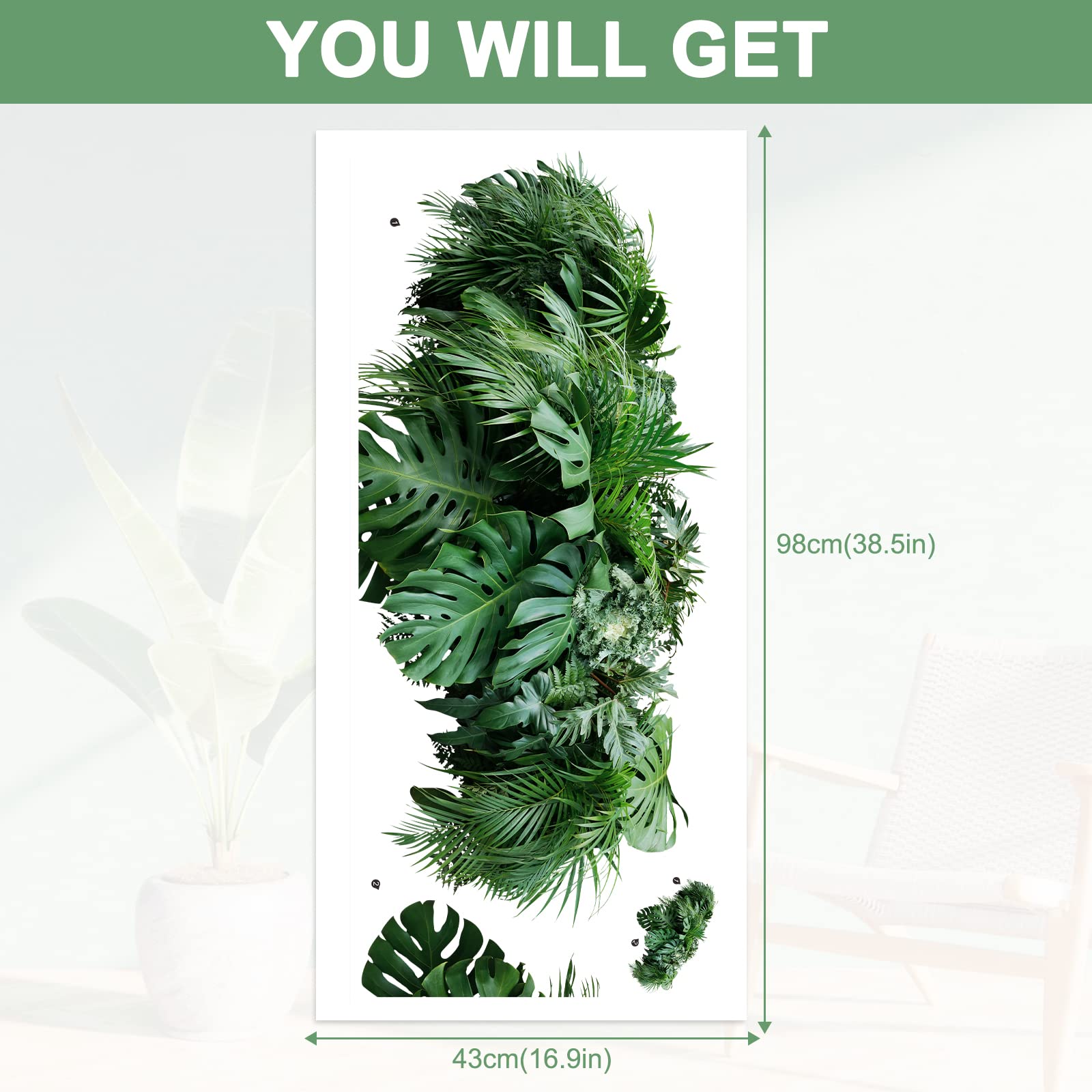 Realistic Tropical Green Leaves Wall Decals | Jungle Palm Plant Stickers for Living Room, Kids Room, Bedroom & Playroom Decor | Perfect for Nature-Themed Nursery, Boho Home Design & Jungle Party Decorations