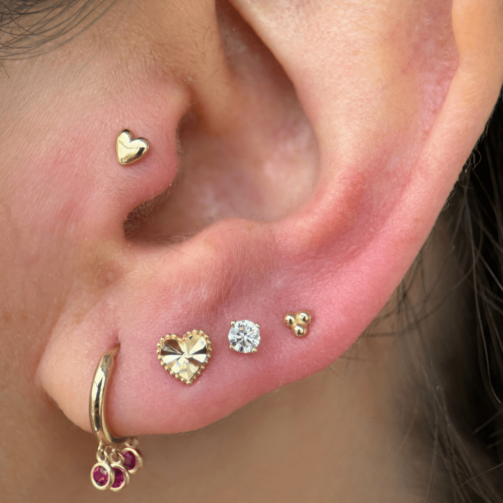 14K Yellow Gold Diamond-Cut Heart Stud Earrings for Women - Perfect for Valentine's Day Gifts, Anniversary Presents & Everyday Elegance