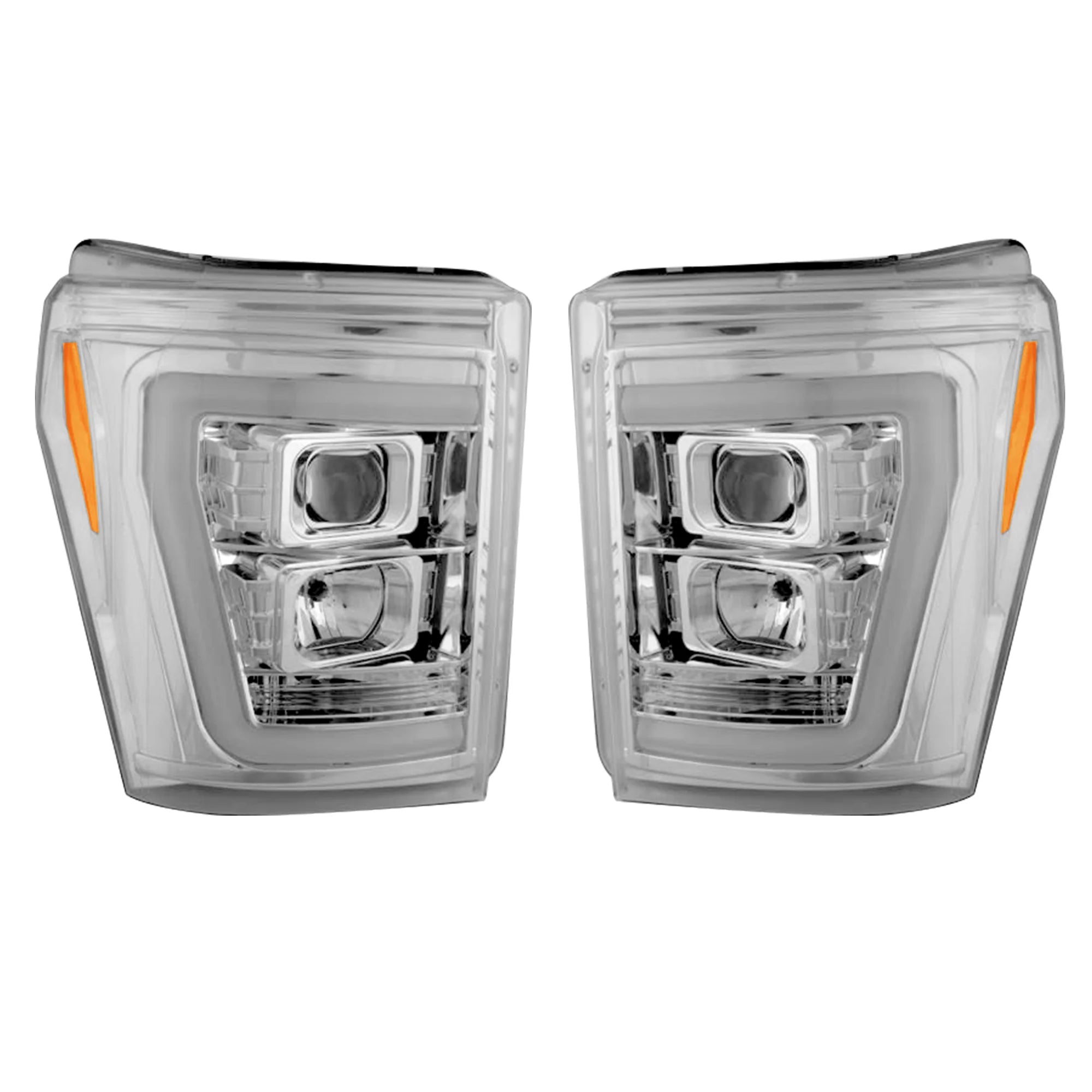 Ford Super Duty F250 F350 F450 F550 2011-2016 Projector Headlights with OLED Halos & DRL - Clear/Chrome Options - Upgrade Your Truck Lighting for Night Driving & Off-Road Adventures