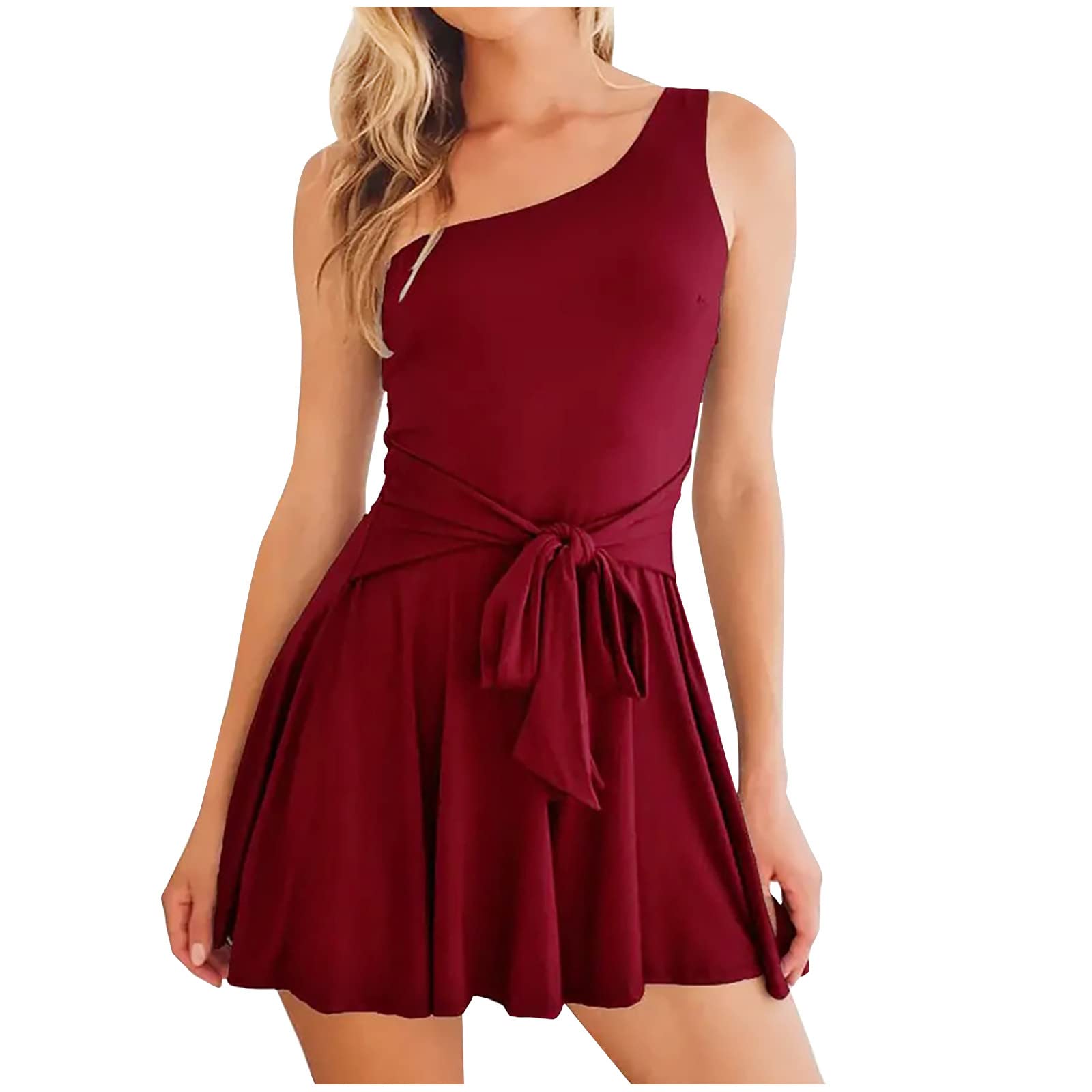 BUIgtTklOP Women's Summer Romper - Casual Short Jumpsuit, Solid Color Sexy One Shoulder Sleeveless Suspender Outfit | Perfect for Beach Vacations, Music Festivals & Summer Parties