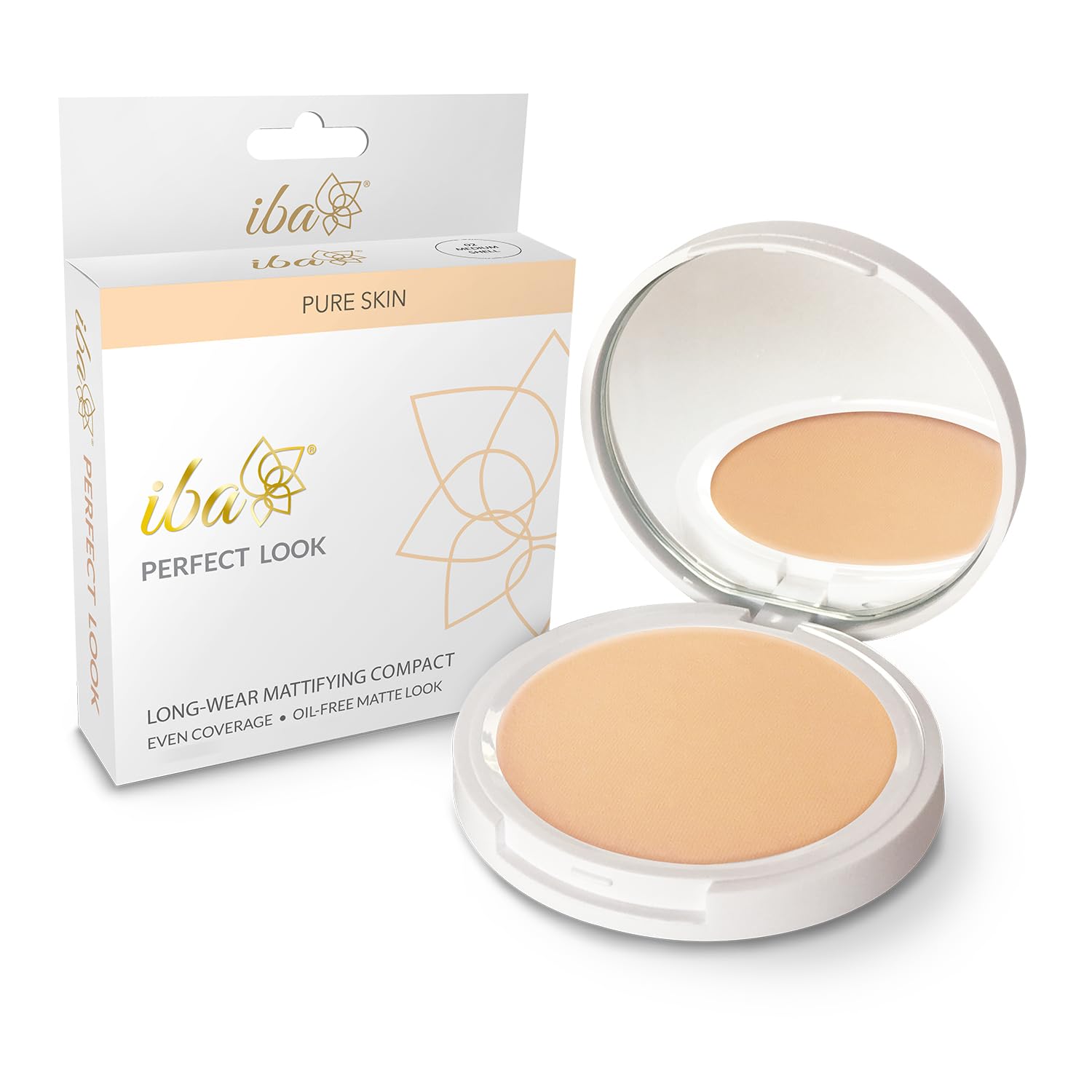 Iba Pure Skin Perfect Look Long Wear Mattifying Compact Foundation - Medium Shell, 9g | Oil-Free Matte Finish | SPF 15 | Even Coverage | 100% Natural Vegan & Halal Certified Makeup | Perfect for Daily Wear, Office & Special Occasions